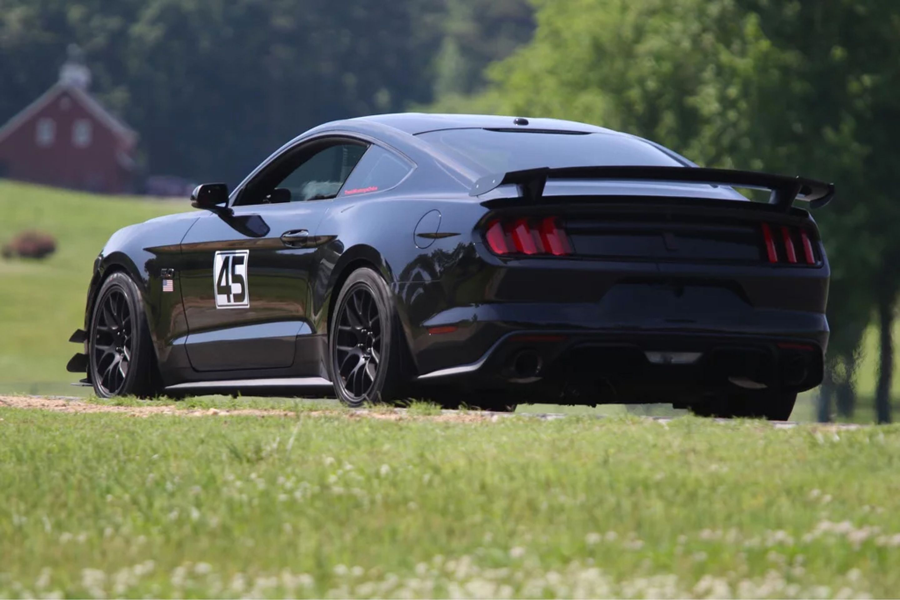 Black Ford S550 Mustang GT with 18" EC-7 Apex wheels in Satin Black