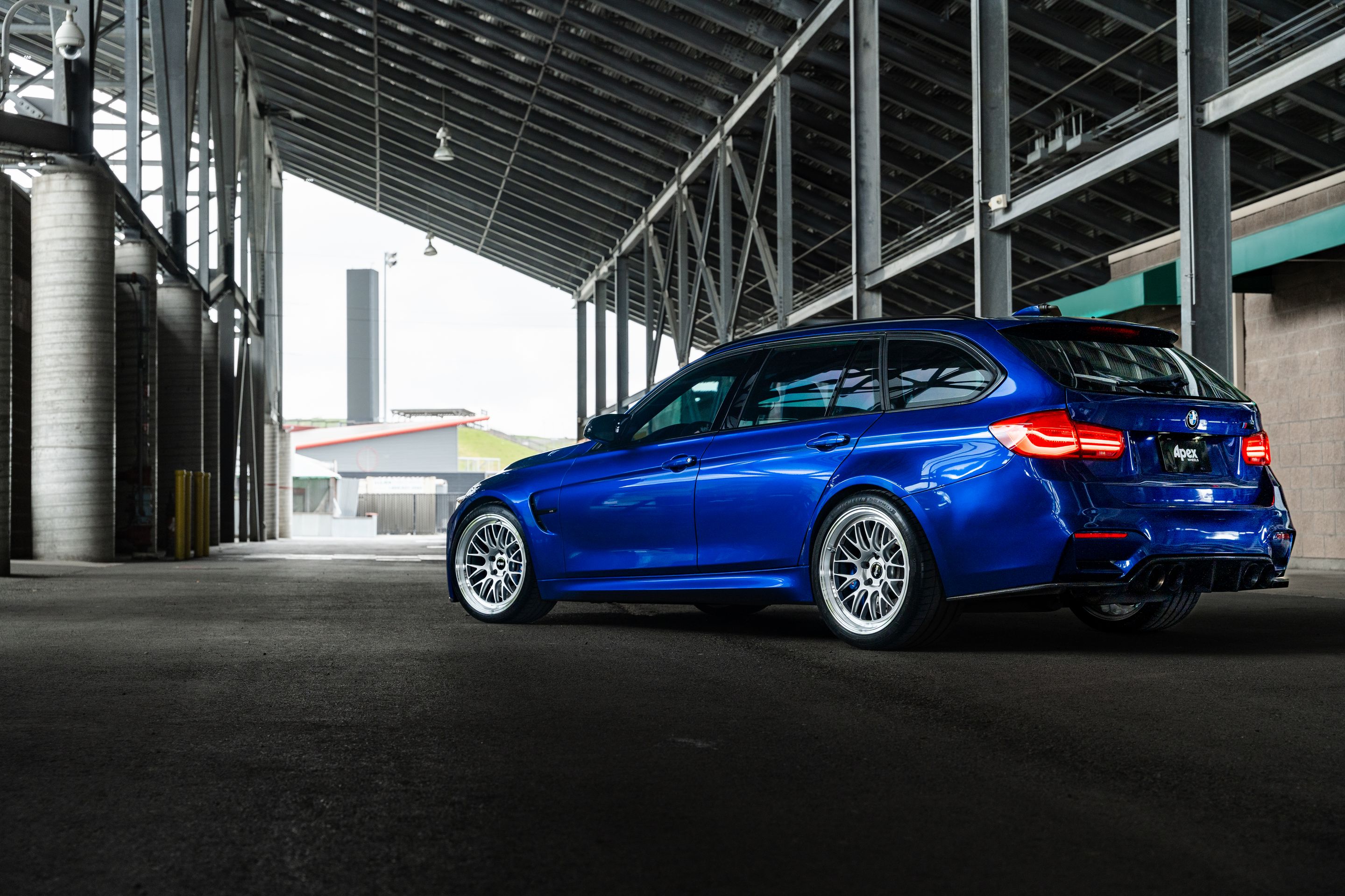 Blue BMW F80 M3 with 19" ML-10RT Apex wheels in Machined Lip Race Silver