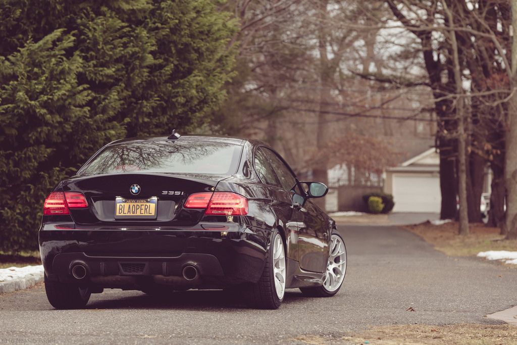 Black BMW E92 Coupe 3 Series with 18" EC-7 Apex wheels in Race Silver