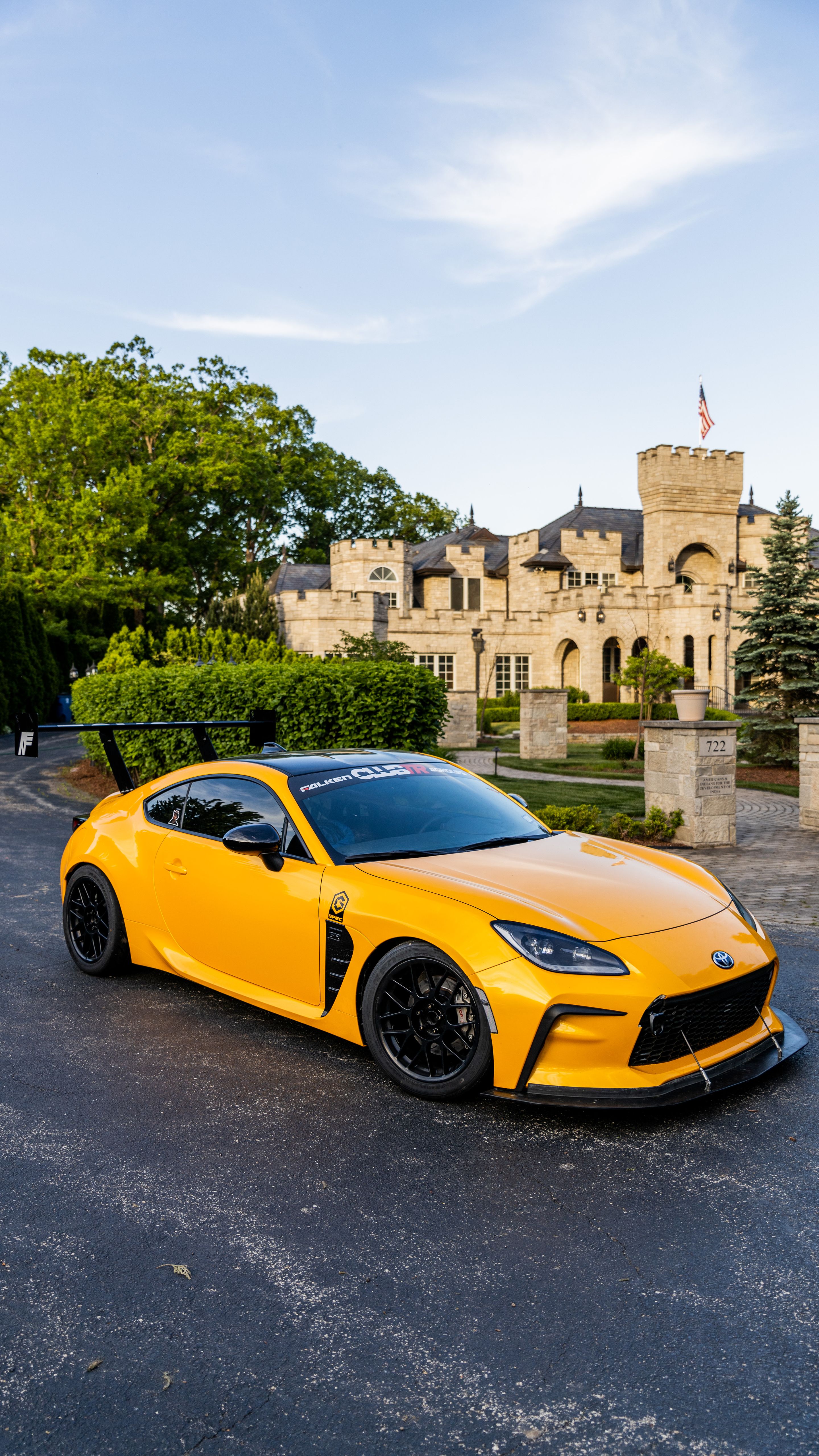 Yellow Toyota GR86 with 17" ARC-8 Apex wheels in Satin Black
