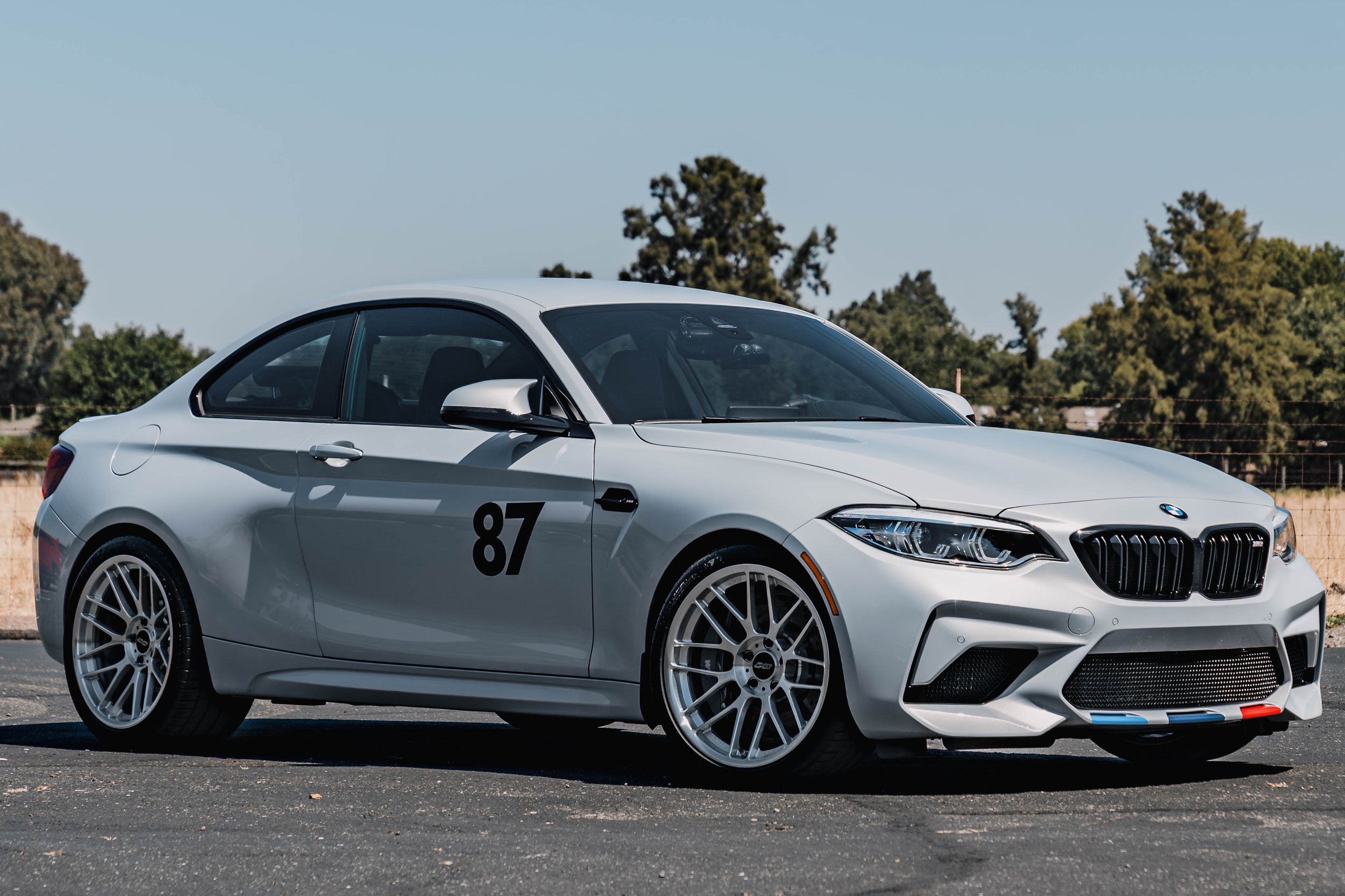 Silver BMW F87 M2 with 19" ARC-8RT Apex wheels in Brushed Clear