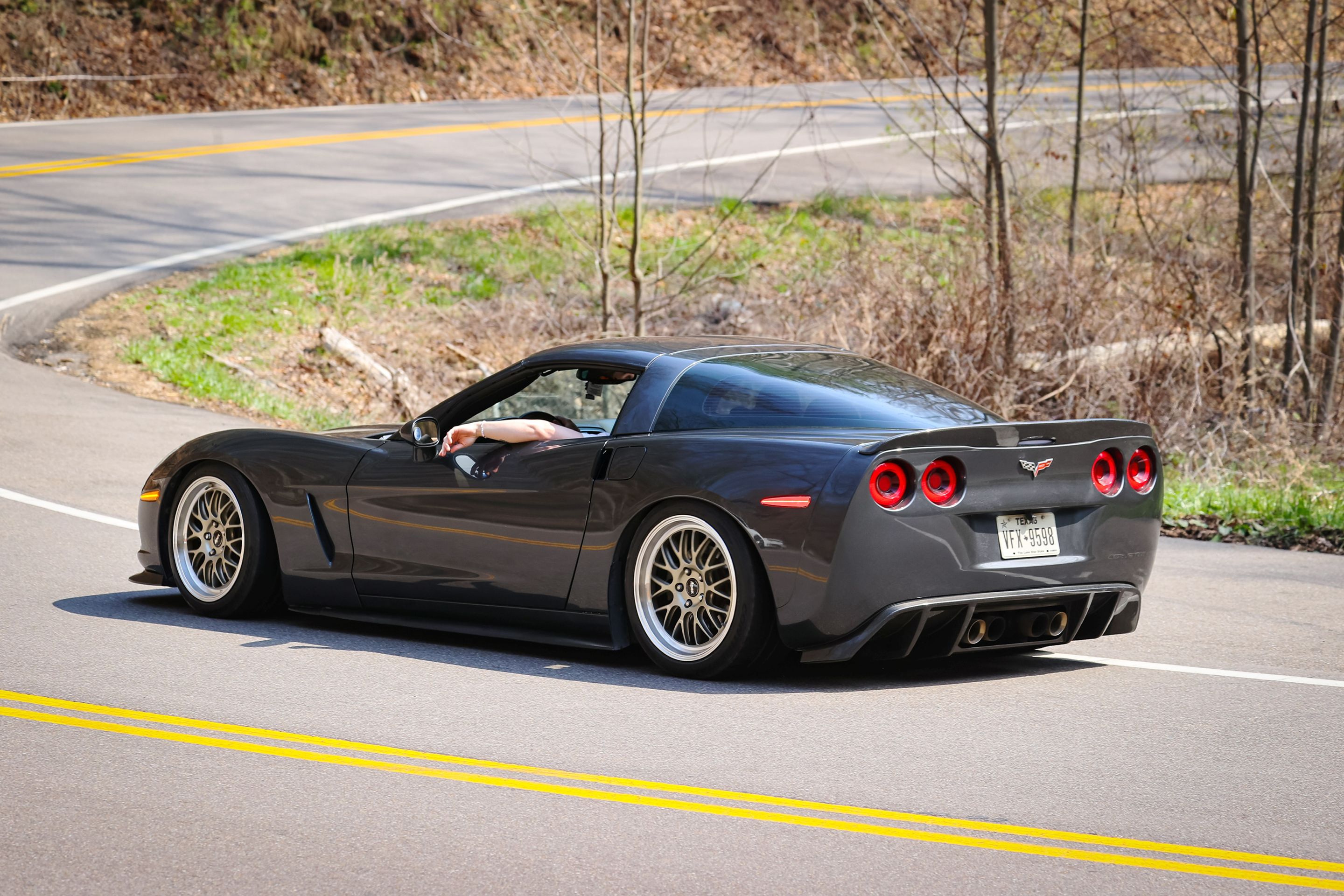 Grey Chevrolet C6 Corvette Base/Z51 with 18"/19" ML-10RT Apex wheels in Machined Lip Gloss Motorsport Gold