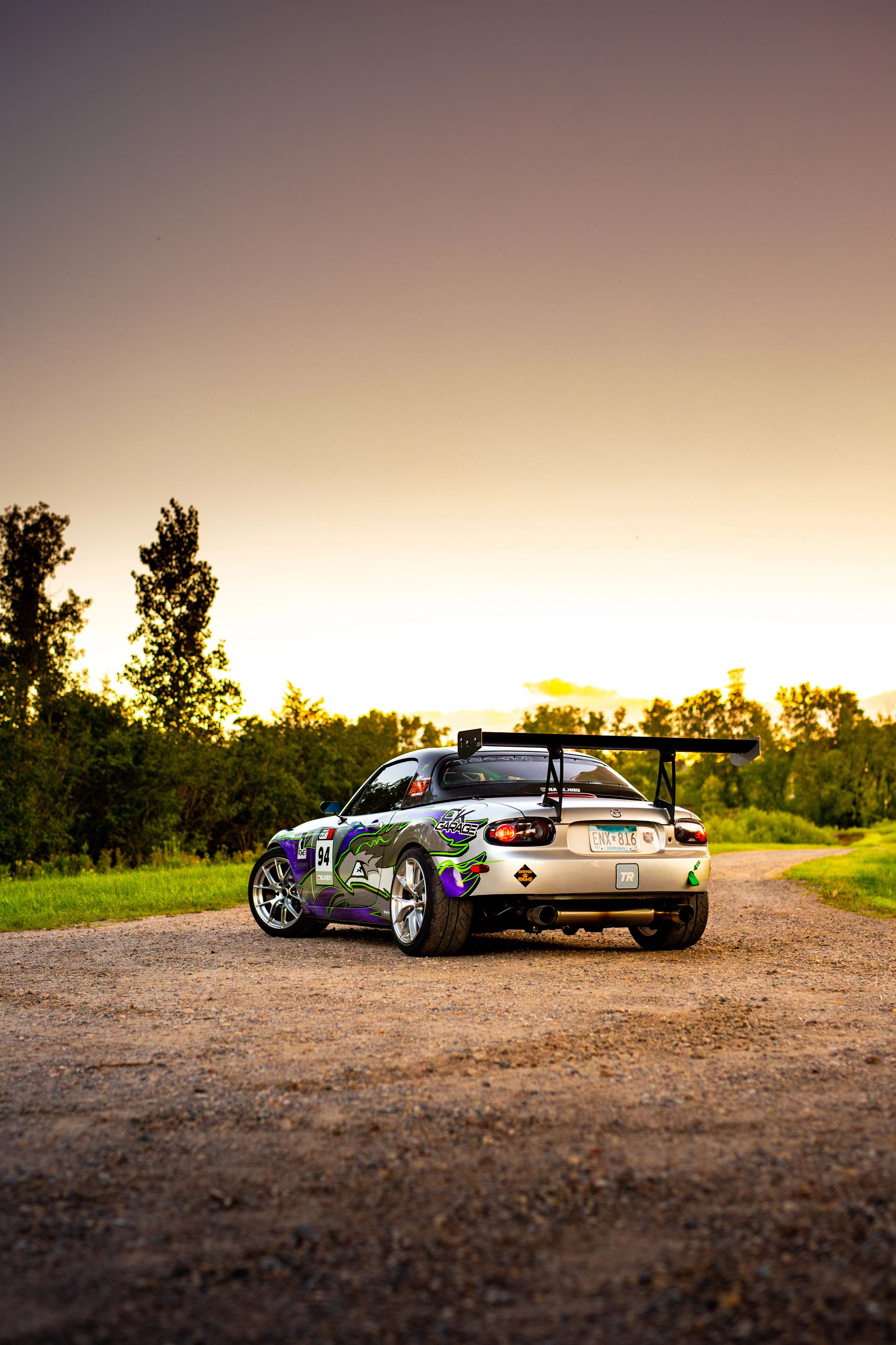 Silver Mazda NC MX-5 Miata with 17" VS-5RS Apex wheels in Brushed Clear