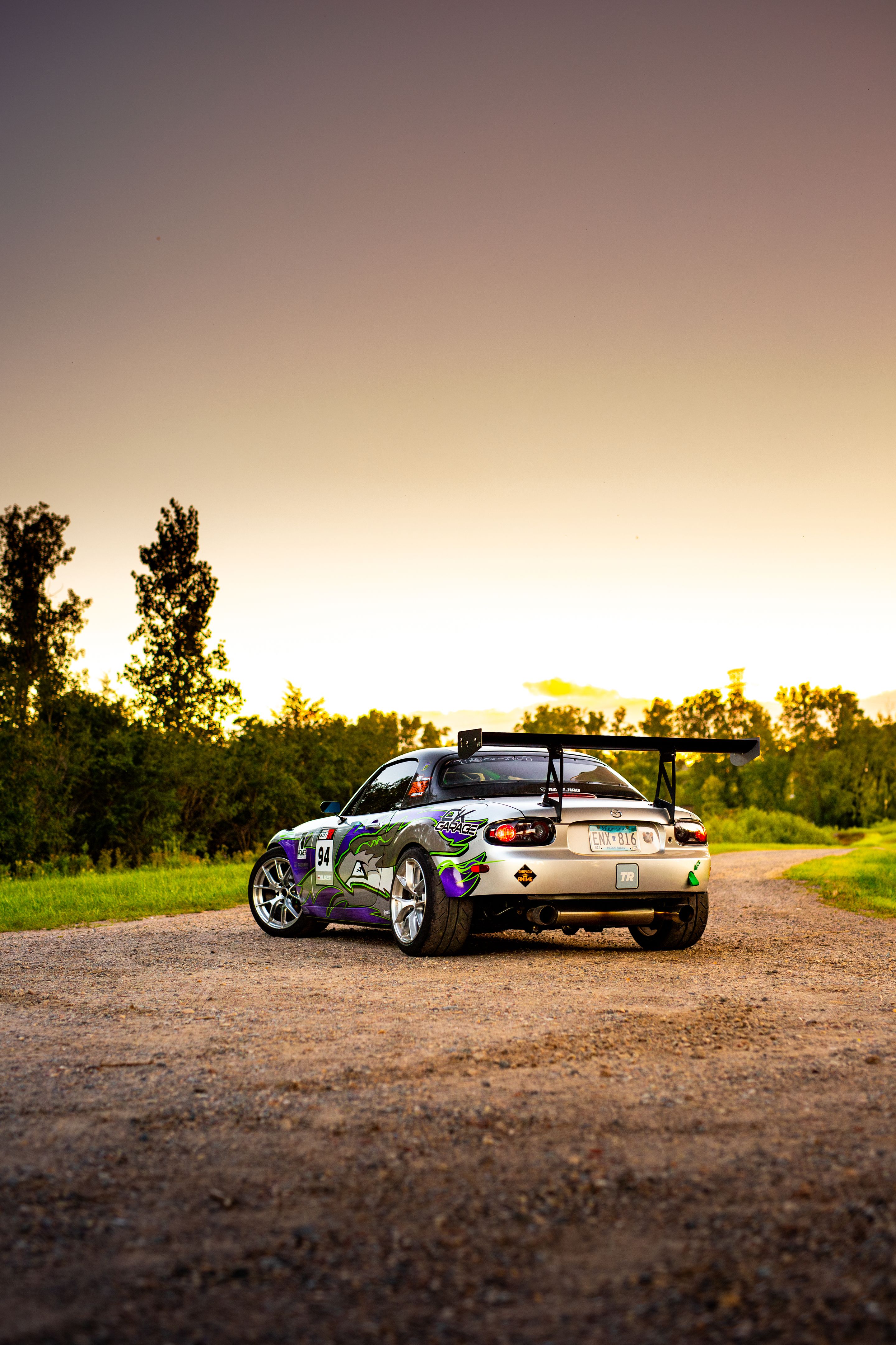 Silver Mazda NC MX-5 Miata with 17" VS-5RS Apex wheels in Brushed Clear