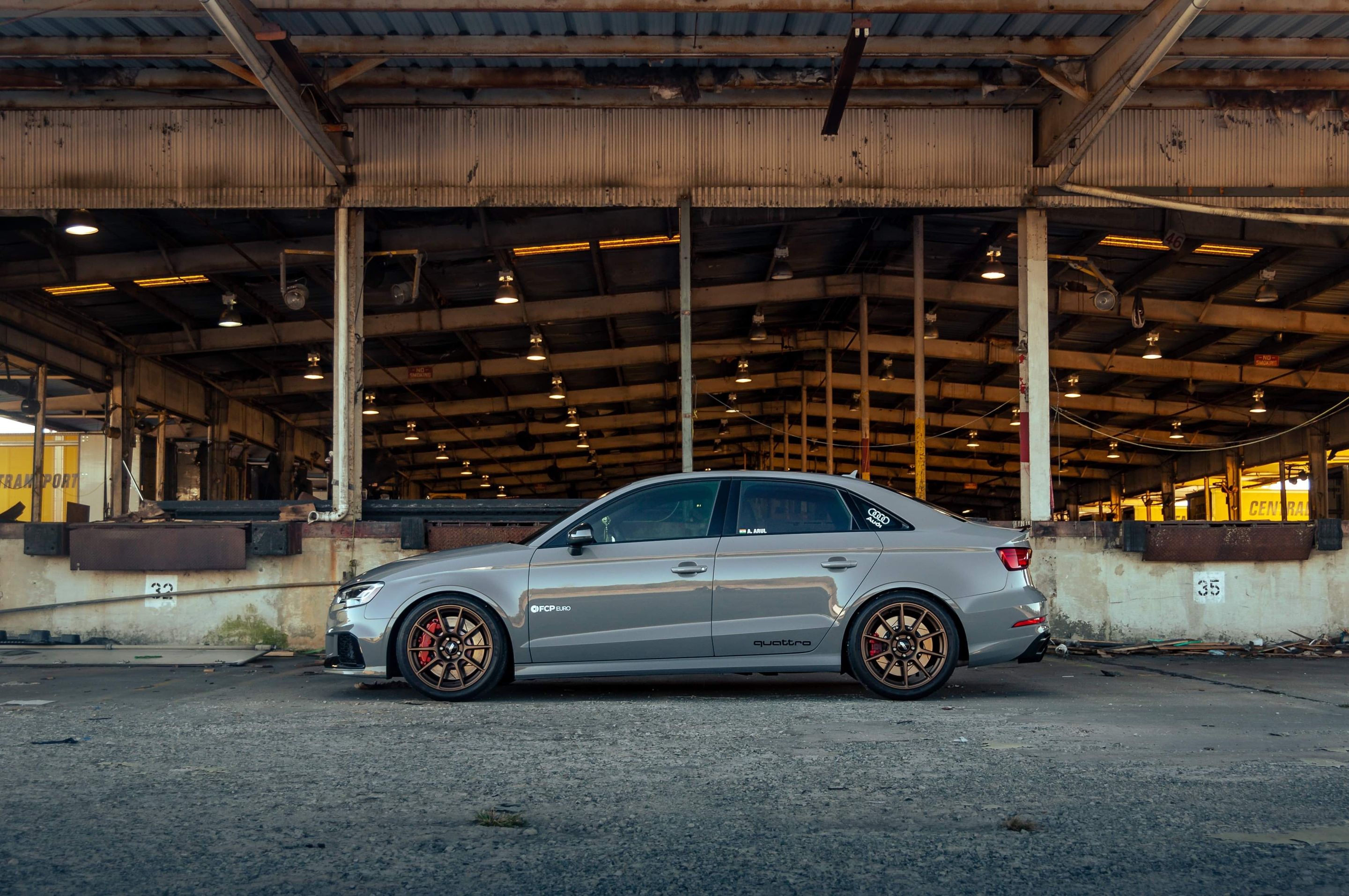 Grey Audi 8V RS 3 with 18" SM-10 Apex wheels in Satin Bronze