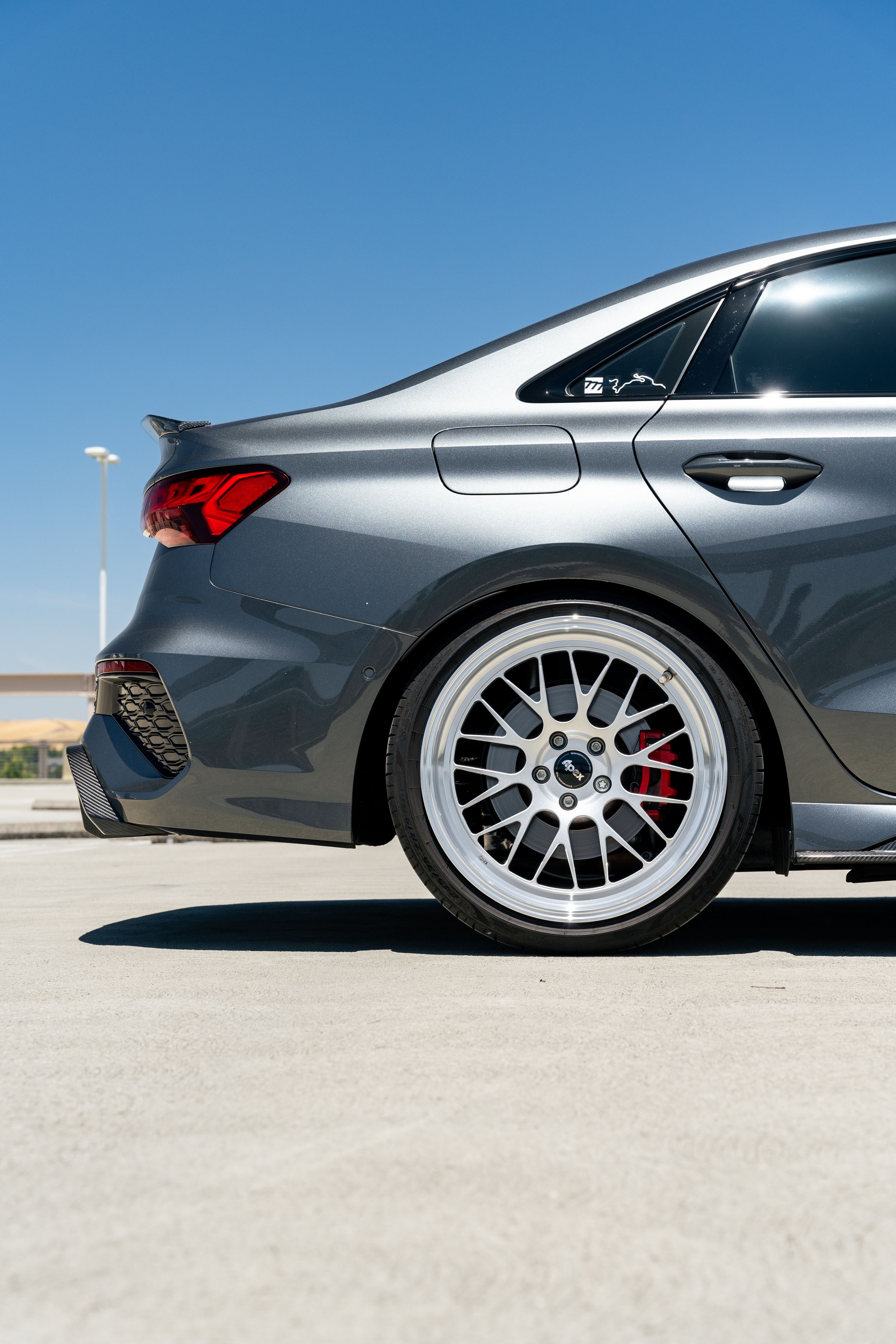 Grey Audi 8Y RS 3 with 19" ML-10RT Apex wheels in Machined Lip Race Silver