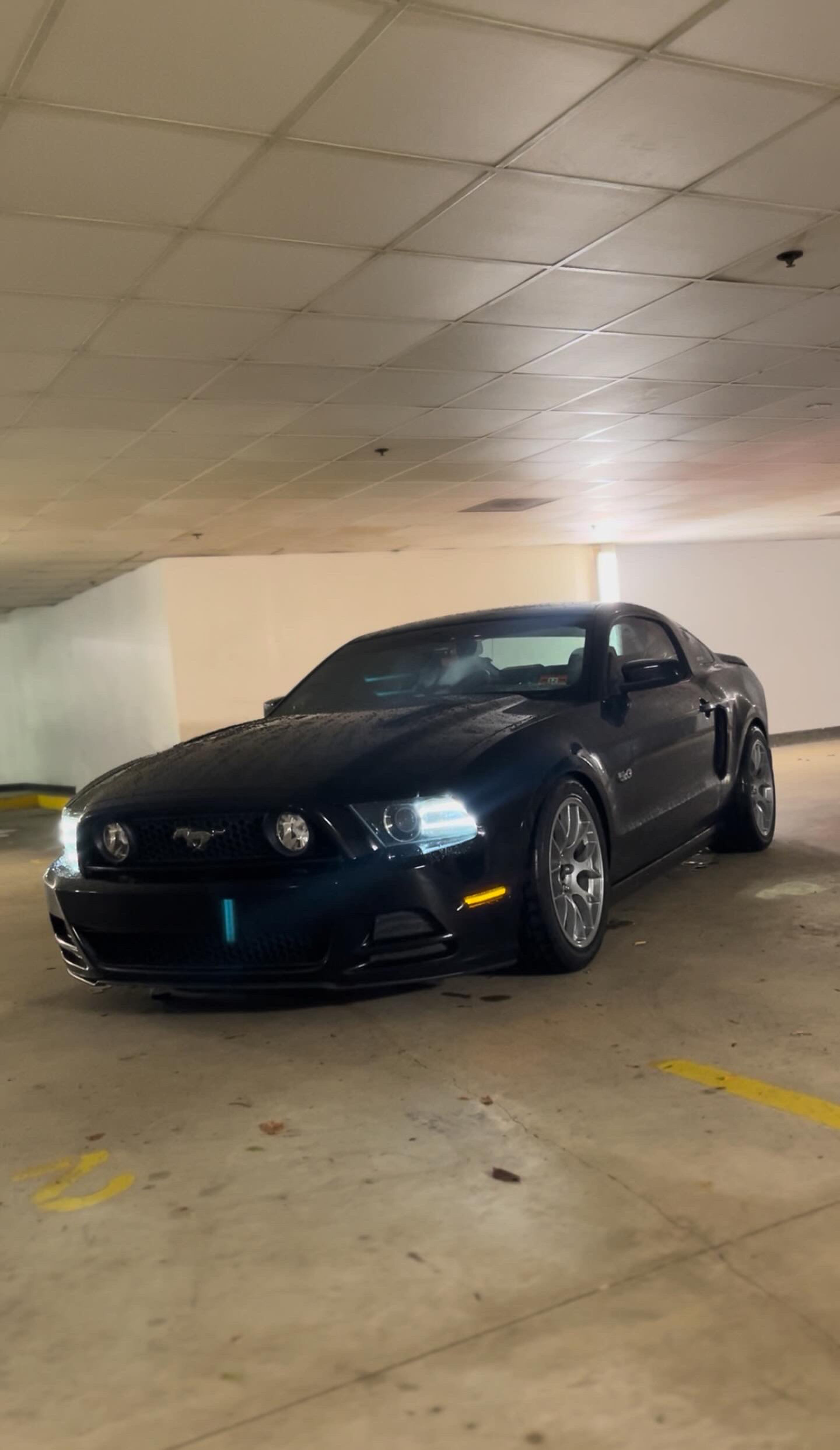 Black Ford S197 Mustang GT with 18" EC-7 Apex wheels in Race Silver