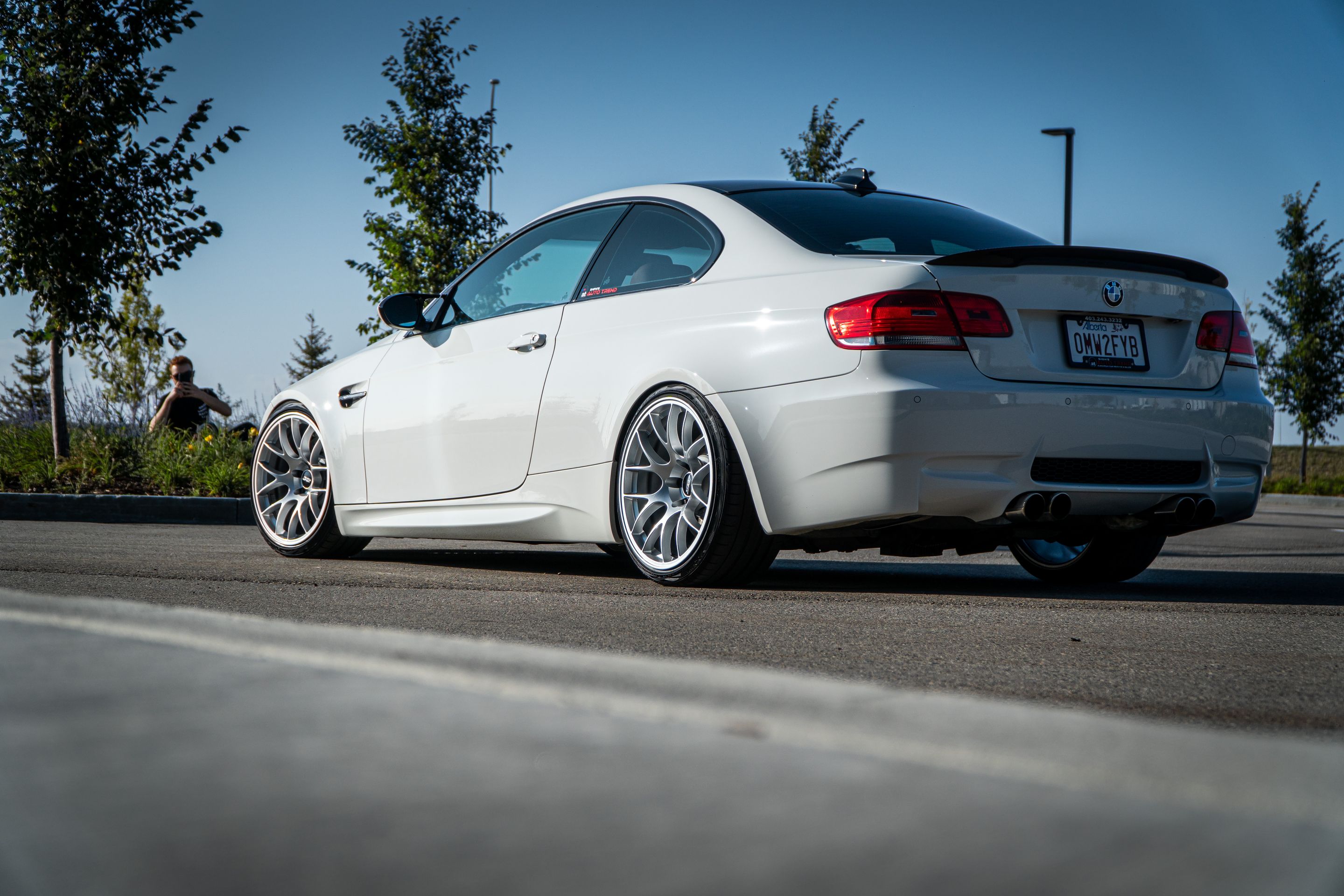 White BMW E92 Coupe M3 with 19" EC-7 Apex wheels in Race Silver