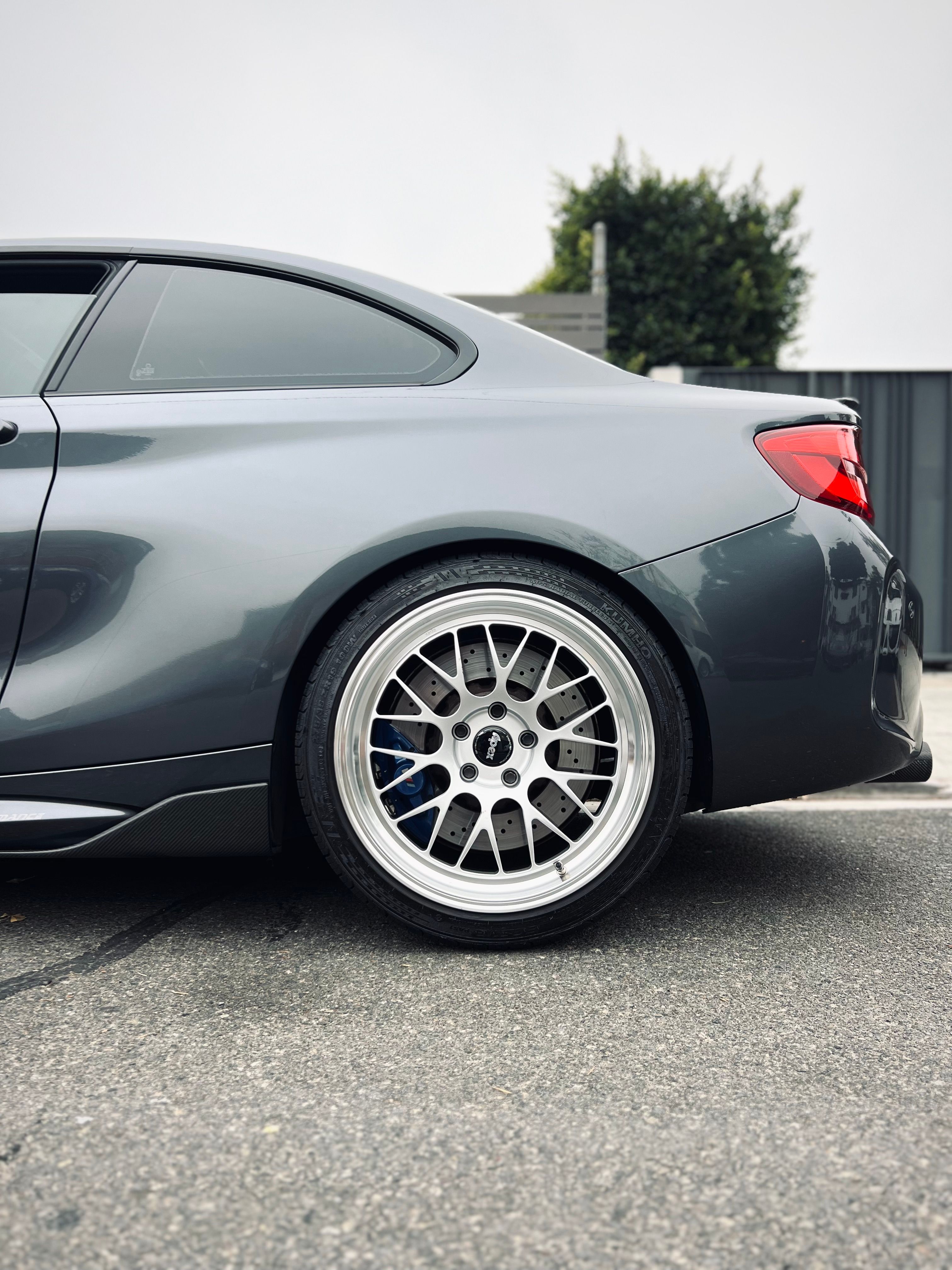 Grey BMW F87 M2 with 19" ML-10RT Apex wheels in Machined Lip Race Silver