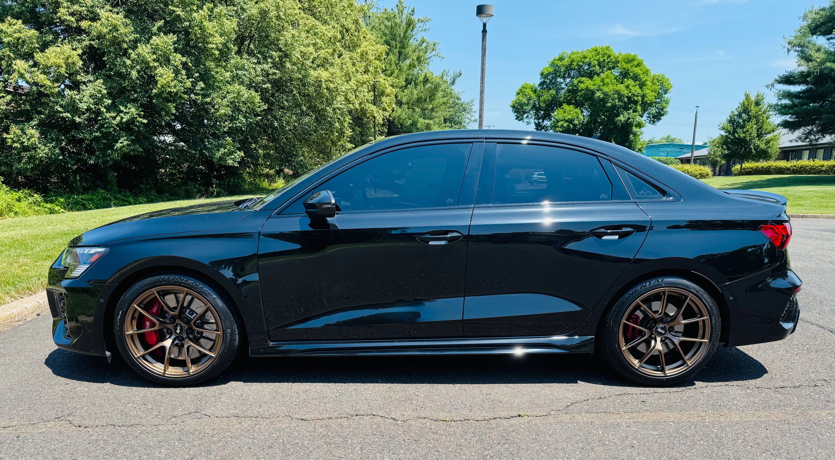 Black Audi 8Y RS 3 with 18" VS-5RS Apex wheels in Satin Bronze