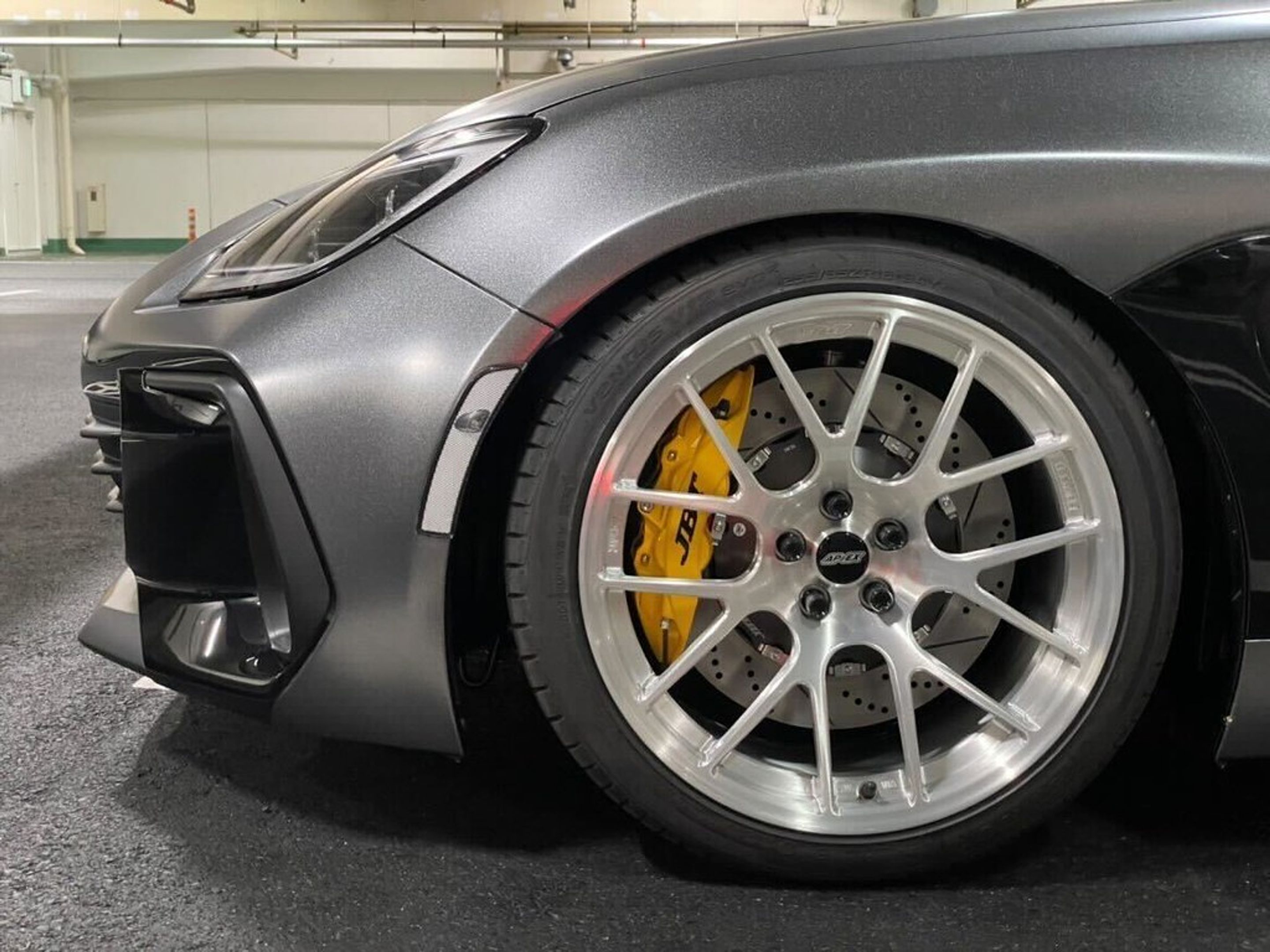 Grey Subaru ZD8 / Gen 2 BRZ with 18" EC-7R Apex wheels in Brushed Clear