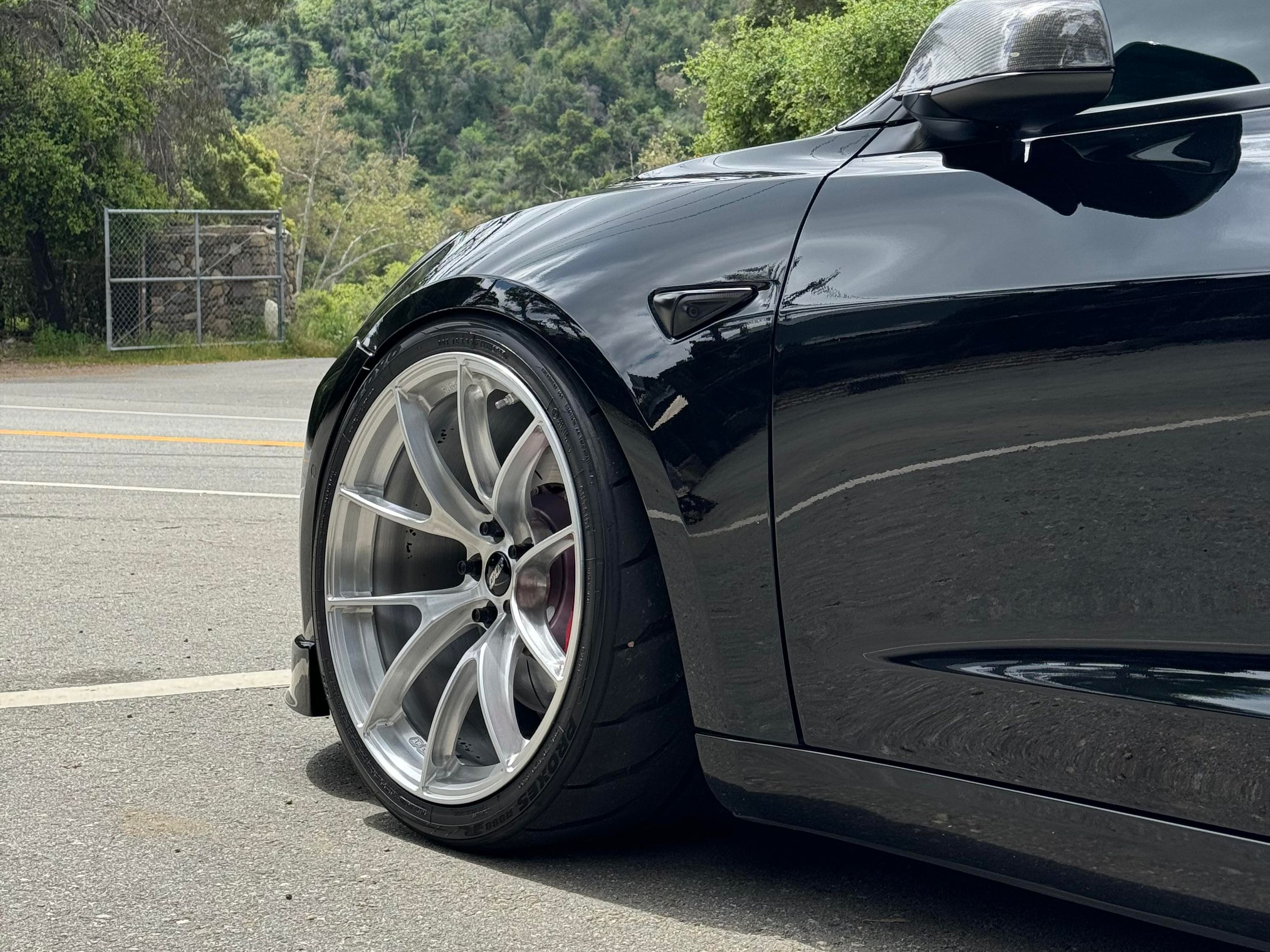 Black Tesla Model 3 with 20" VS-5RS Apex wheels in Brushed Clear