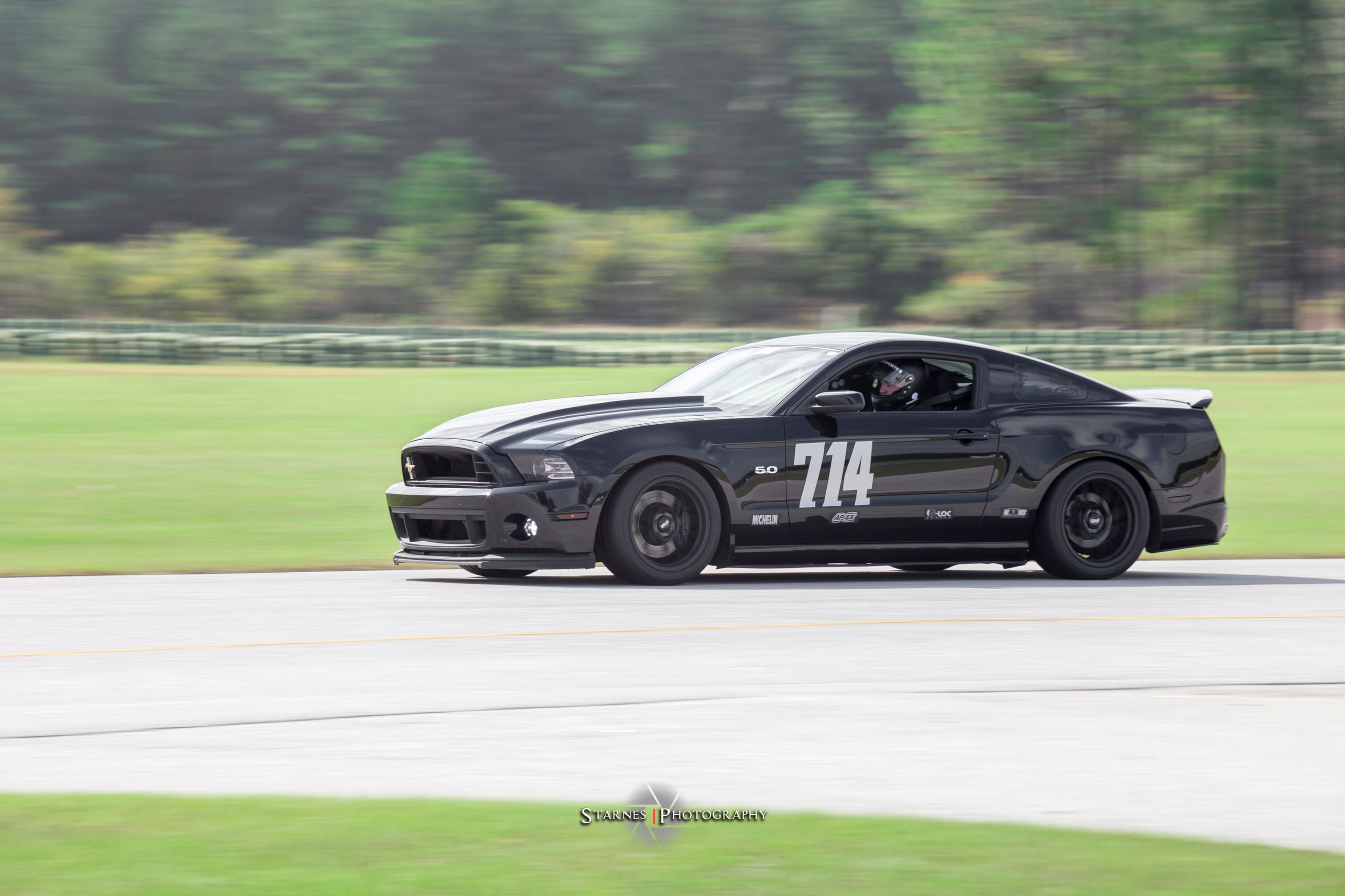 Black Ford S197 Mustang GT with 18" EC-7 Apex wheels in Satin Black