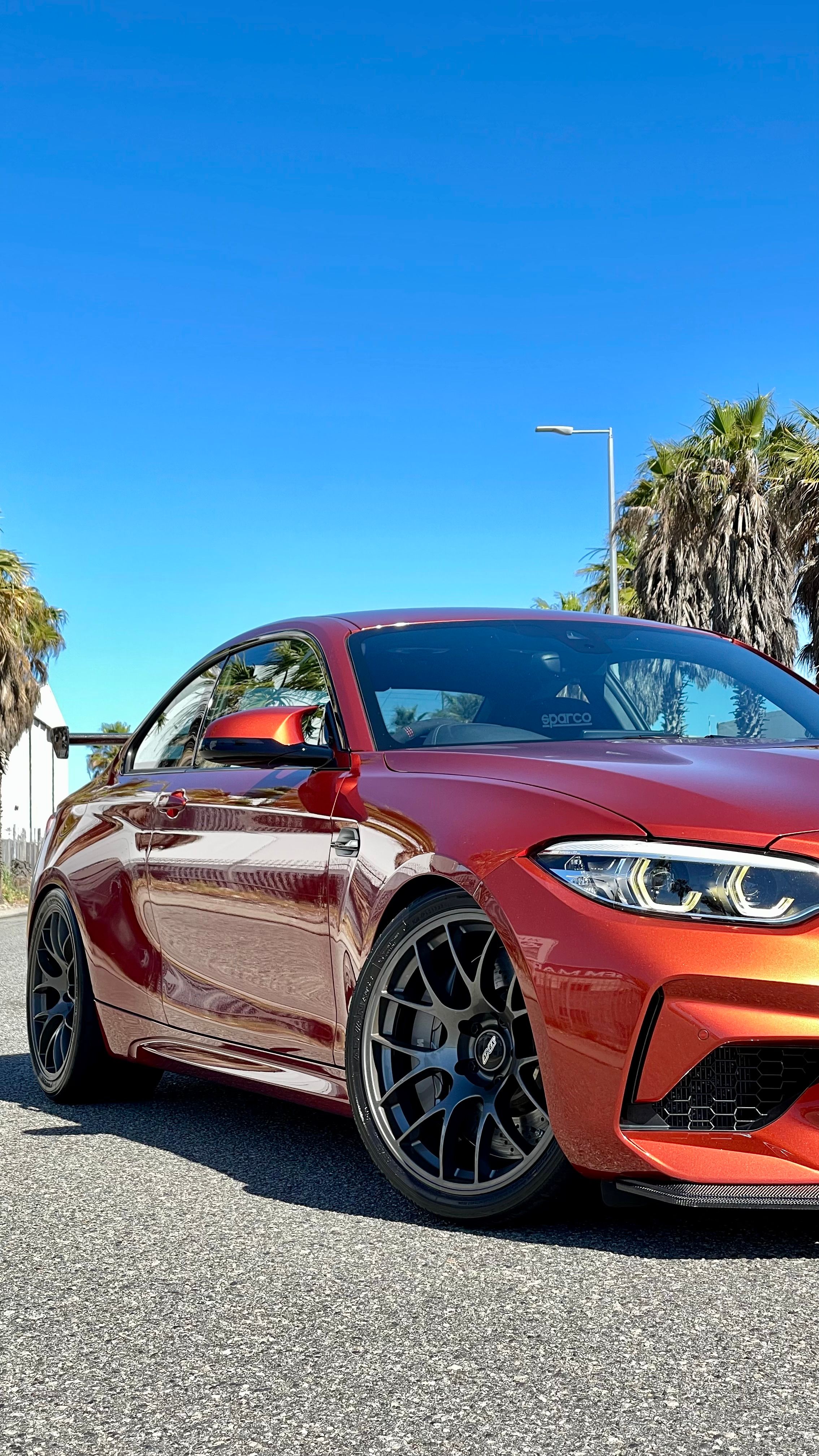 Orange BMW F87 M2 with 19" EC-7 Apex wheels in Anthracite