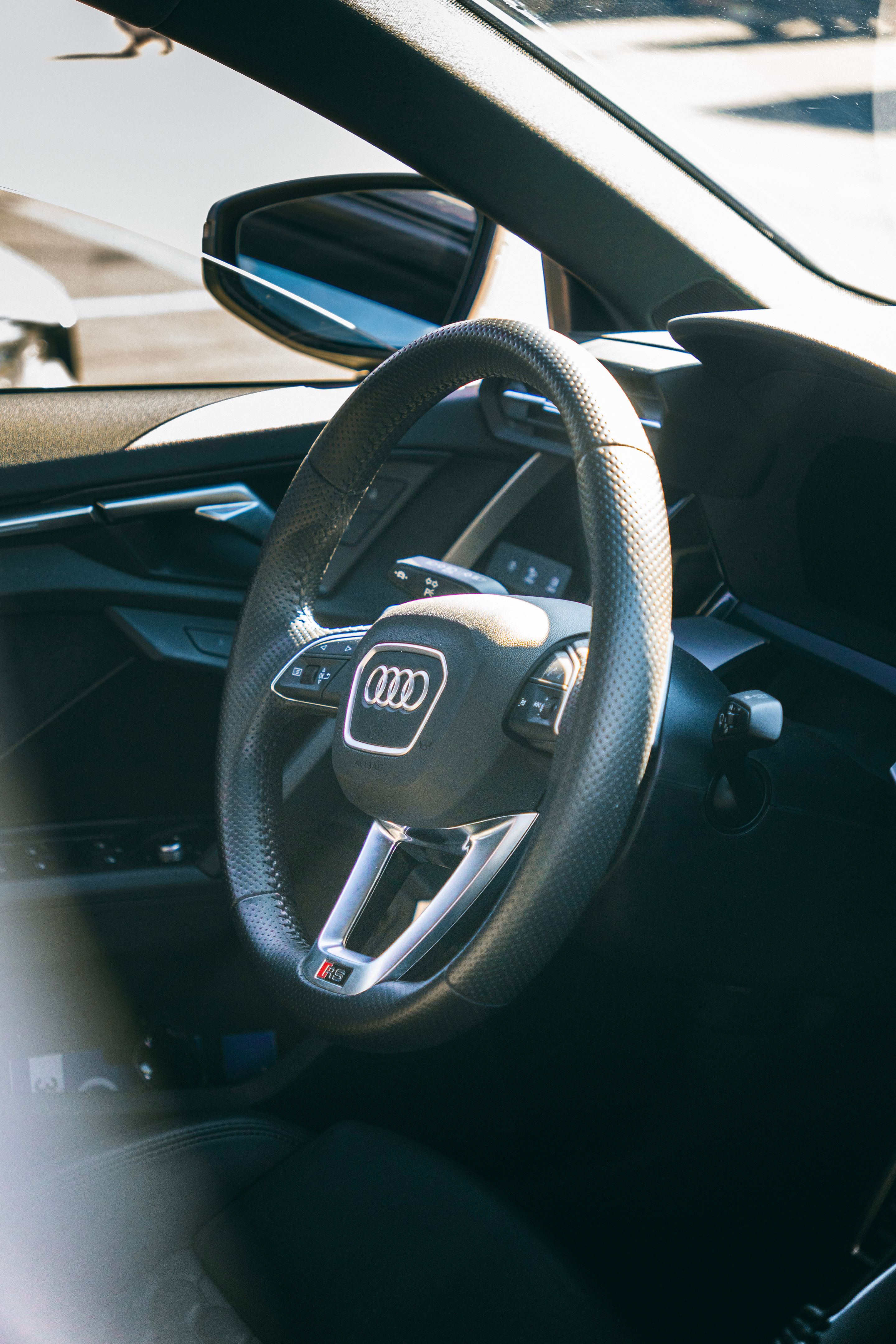 Green Audi 8Y RS 3 with 18" VS-5RS Apex wheels in Brushed Clear
