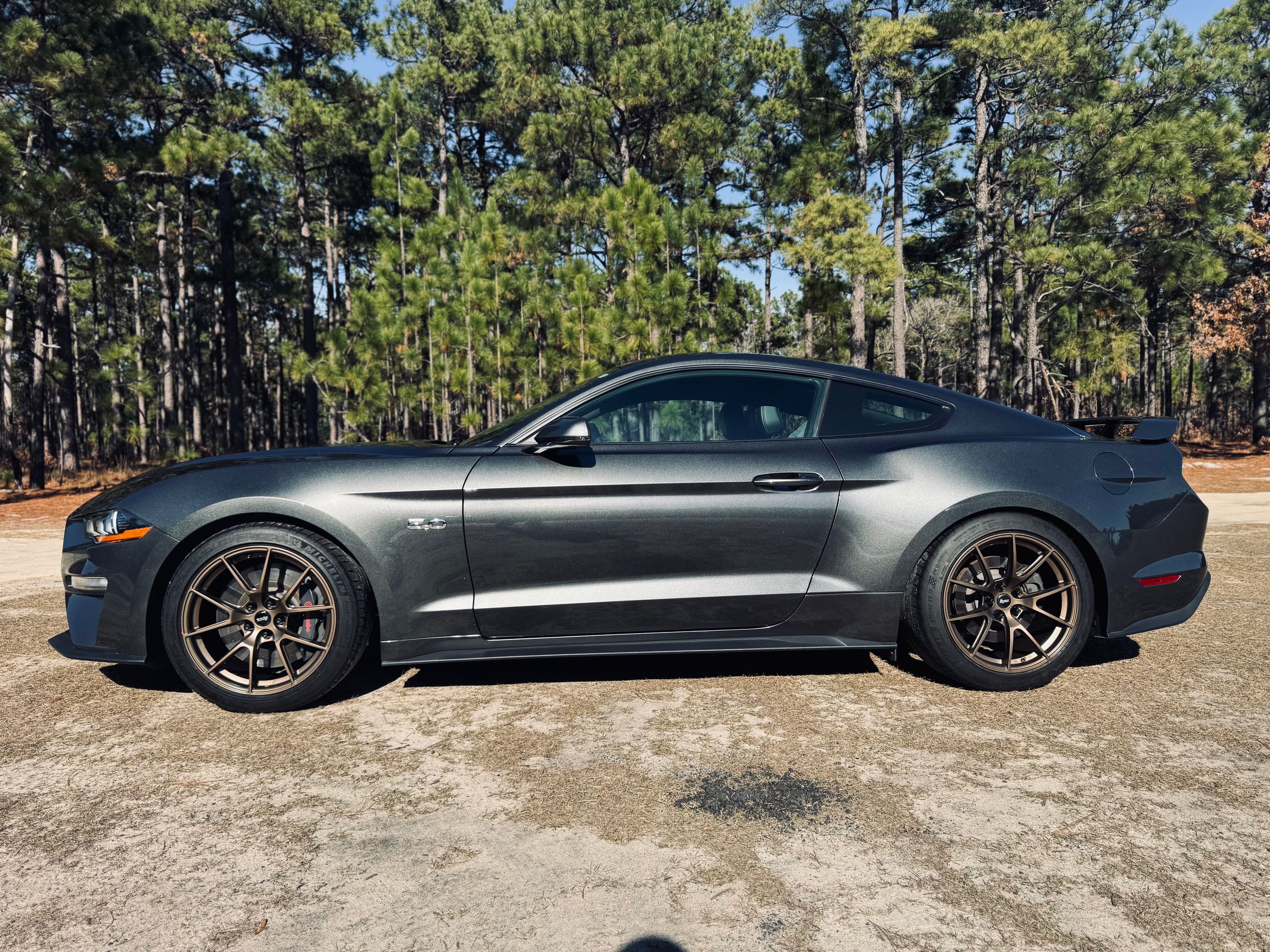 Grey Ford S550 Mustang GT with 19" VS-5 Apex wheels in Satin Bronze
