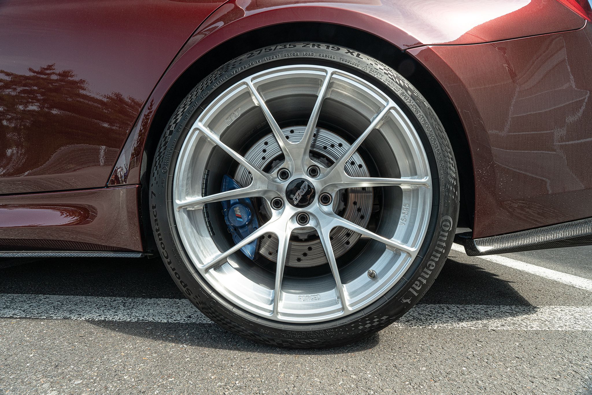 Red BMW F80 M3 with 19" VS-5RS Apex wheels in Brushed Clear