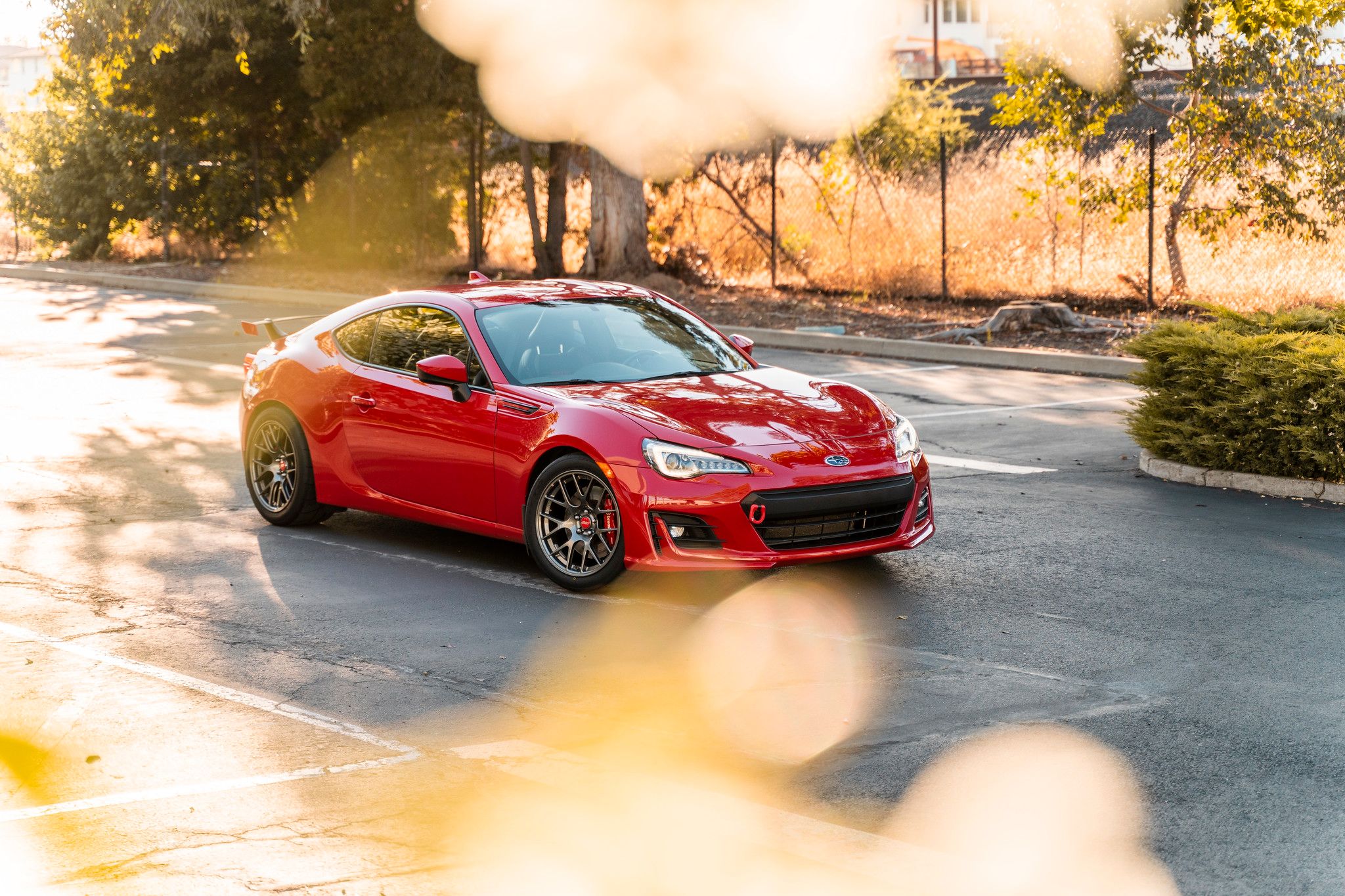 Red Subaru ZC6 / Gen 1 BRZ with 17" EC-7R Apex wheels in Anthracite