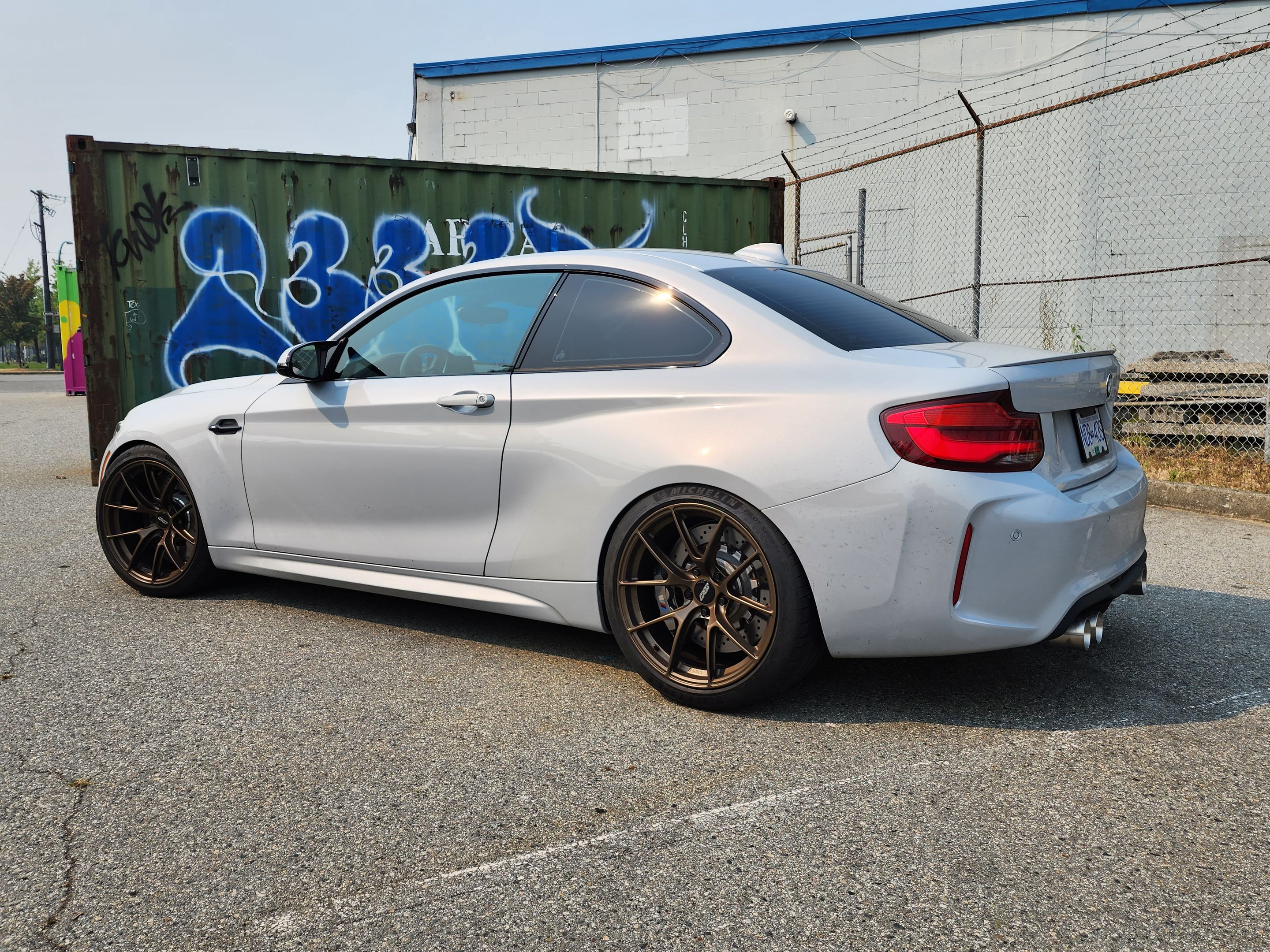 Silver BMW F87 M2 with 19" VS-5RS Apex wheels in Satin Bronze