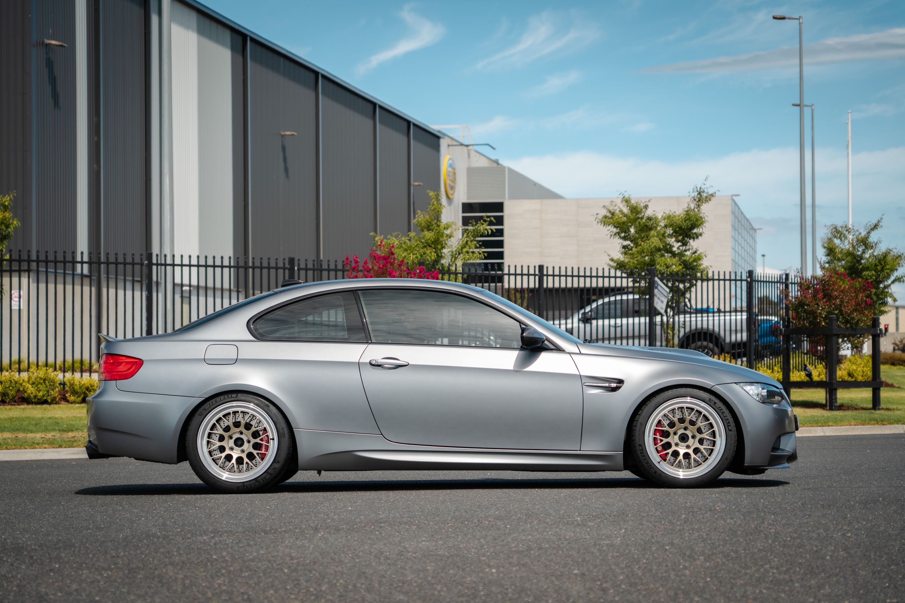 Grey BMW E92 Coupe M3 with 18" ML-10RT Apex wheels in Machined Lip Gloss Motorsport Gold