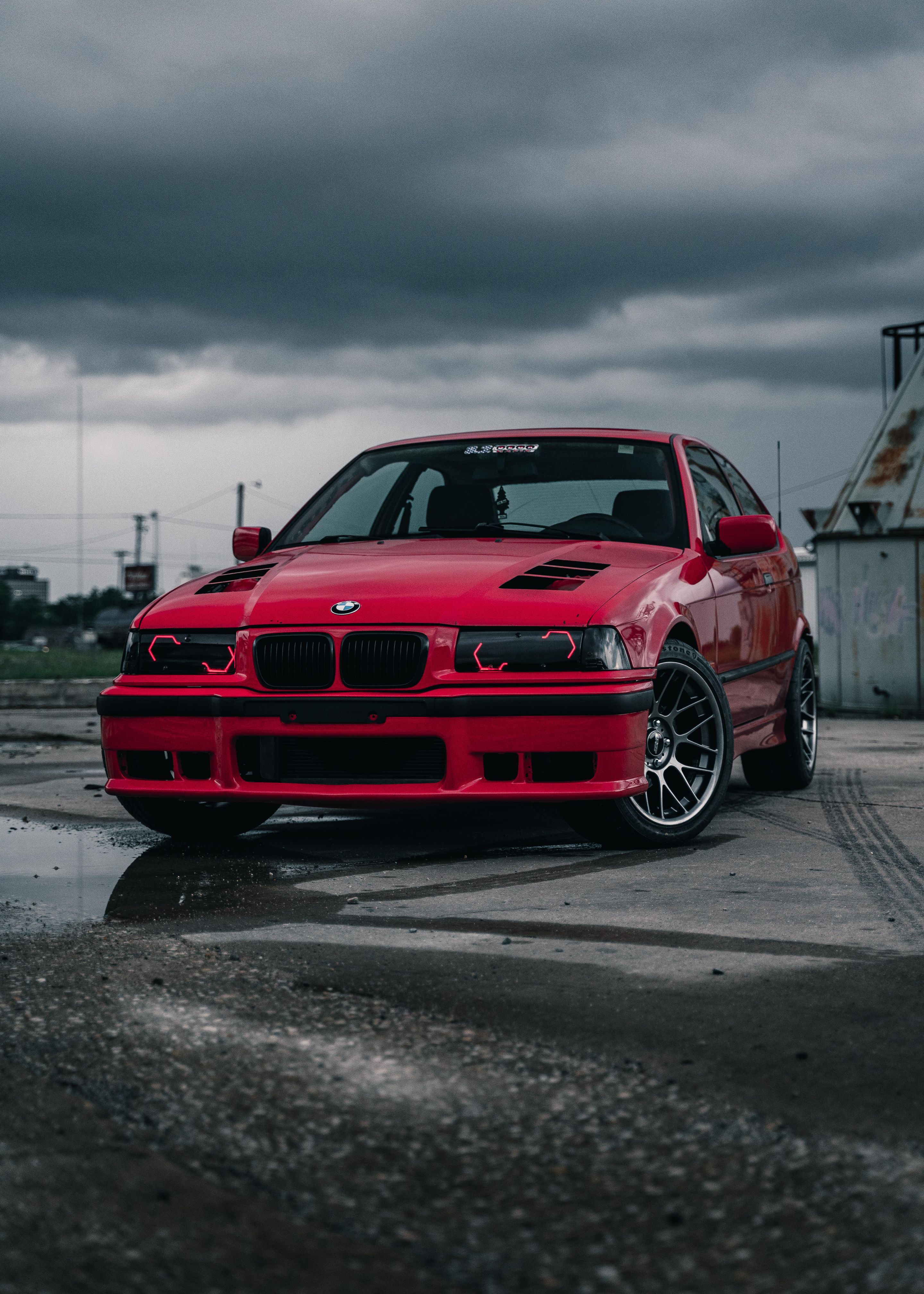 Red BMW E36 3 Series with 17" ARC-8 Apex wheels in Hyper Black