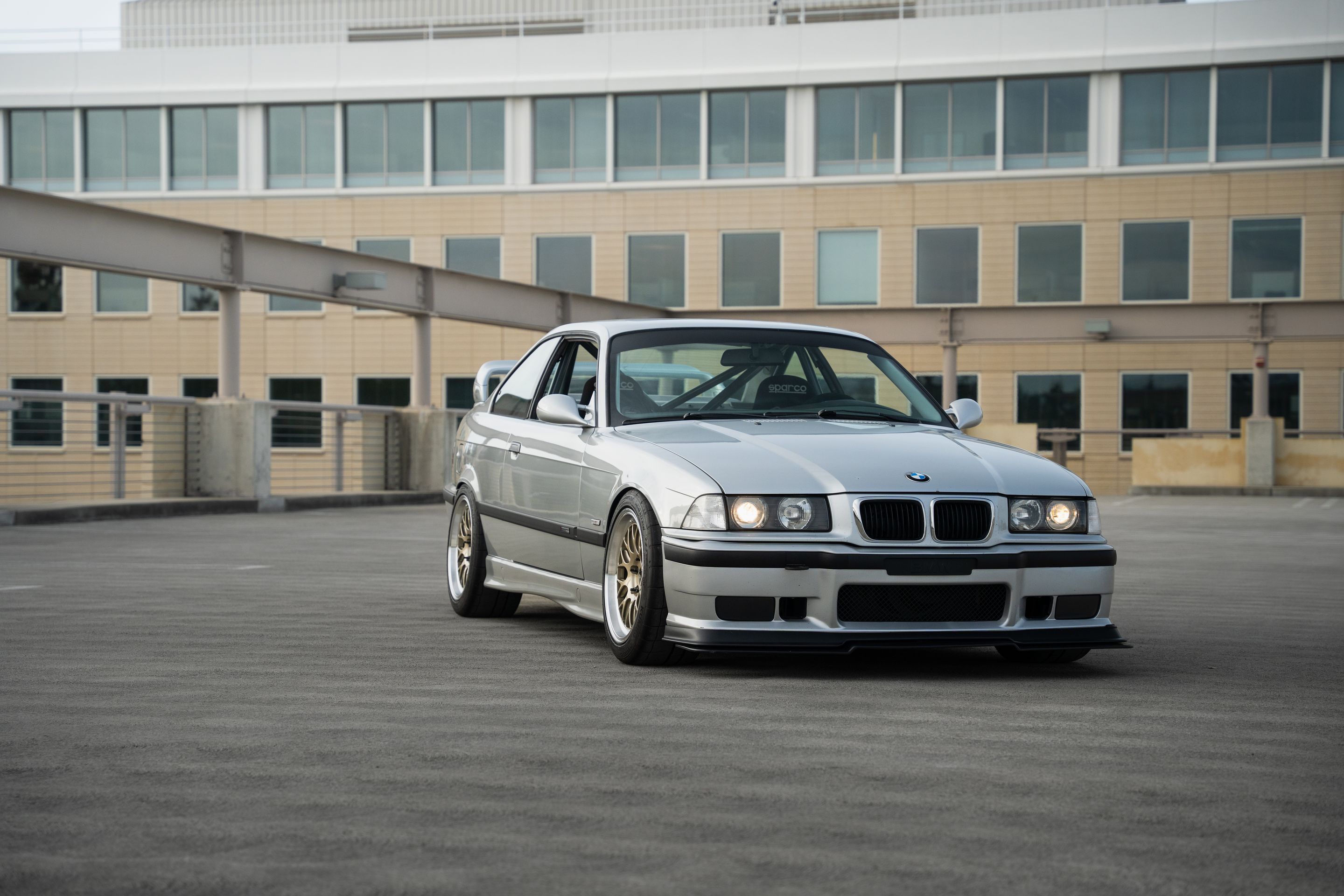 Silver BMW E36 3 Series with 17" ML-10RT Apex wheels in Machined Lip Gloss Motorsport Gold
