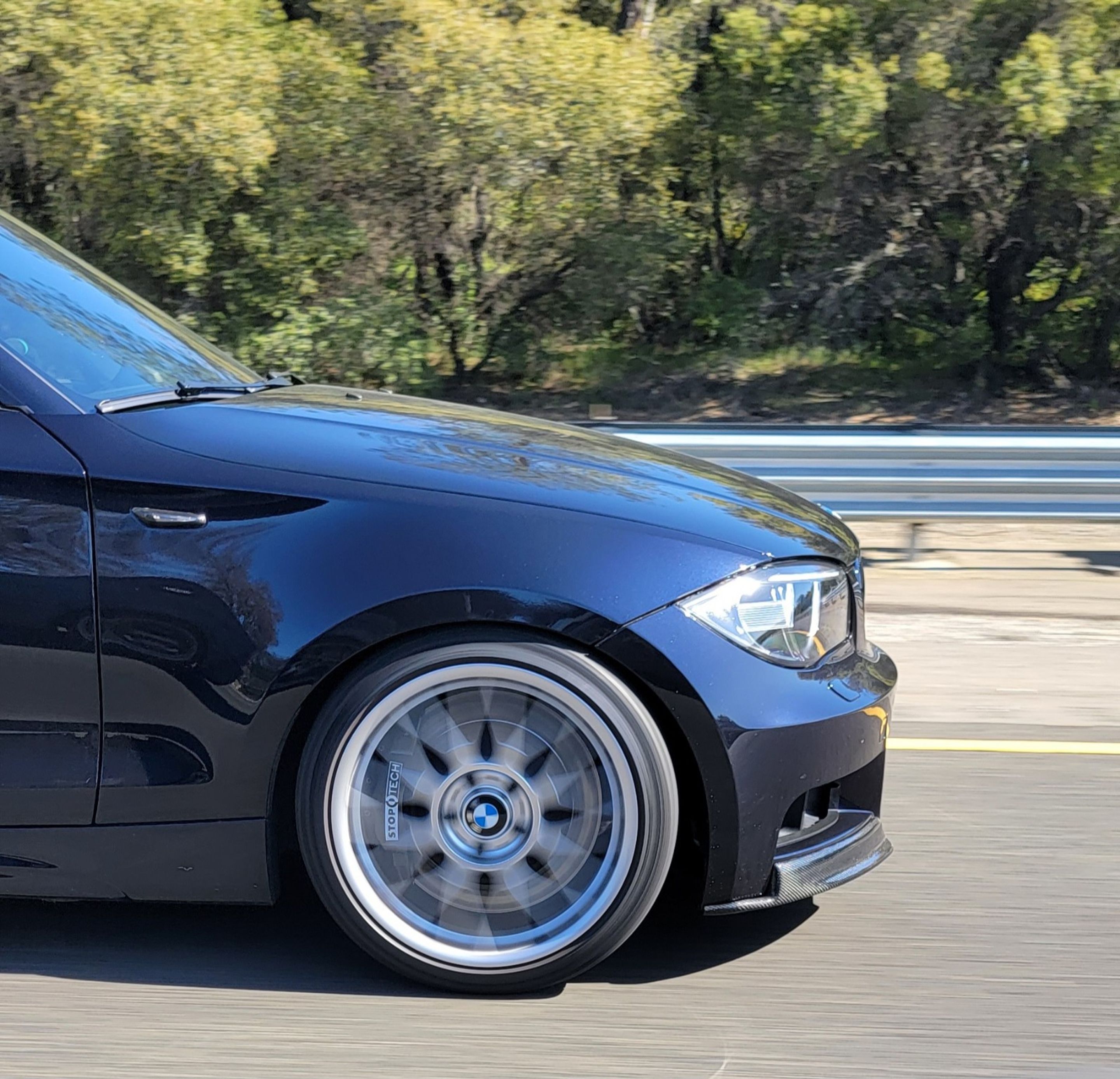 Black BMW E82 Coupe 1 Series with 18" VS-5RS Apex wheels in Brushed Clear