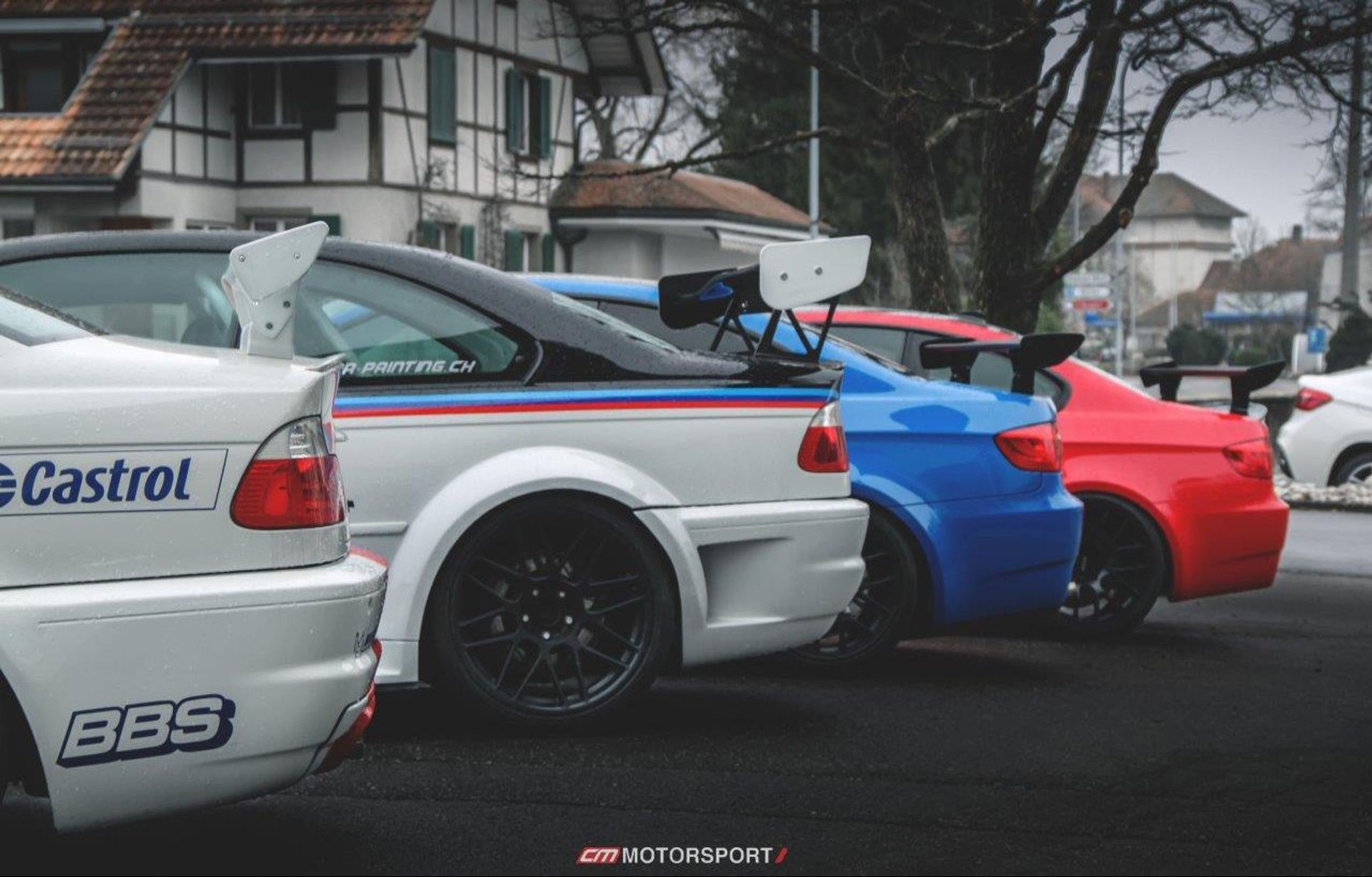 Red BMW  M3 with 19" EC-7 Apex wheels in Satin Black