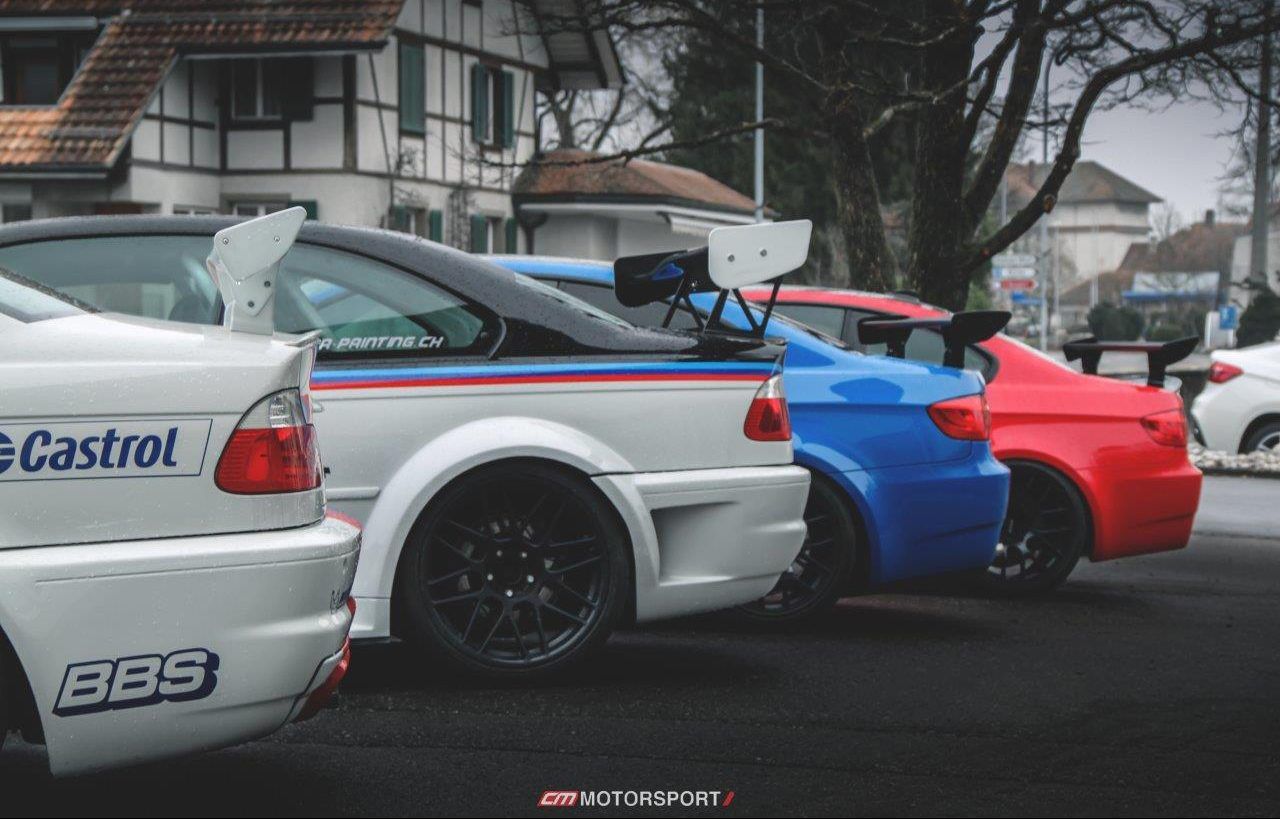 Red BMW M3 with 19" EC-7 Apex wheels in Satin Black