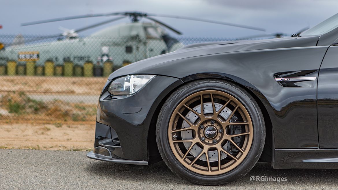 Black BMW E92 Coupe M3 with 18" ARC-8 Apex wheels in Satin Bronze