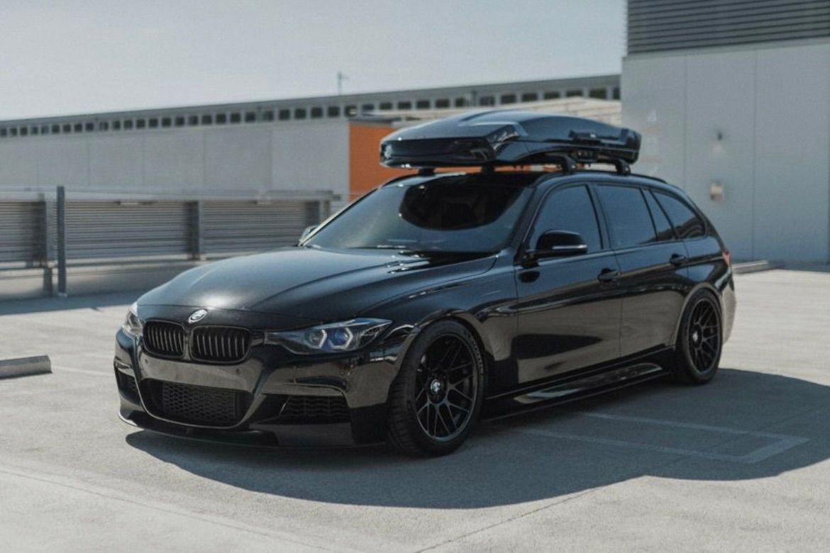 Black BMW F31 Wagon 3 Series with 18" ARC-8 Apex wheels in Satin Black