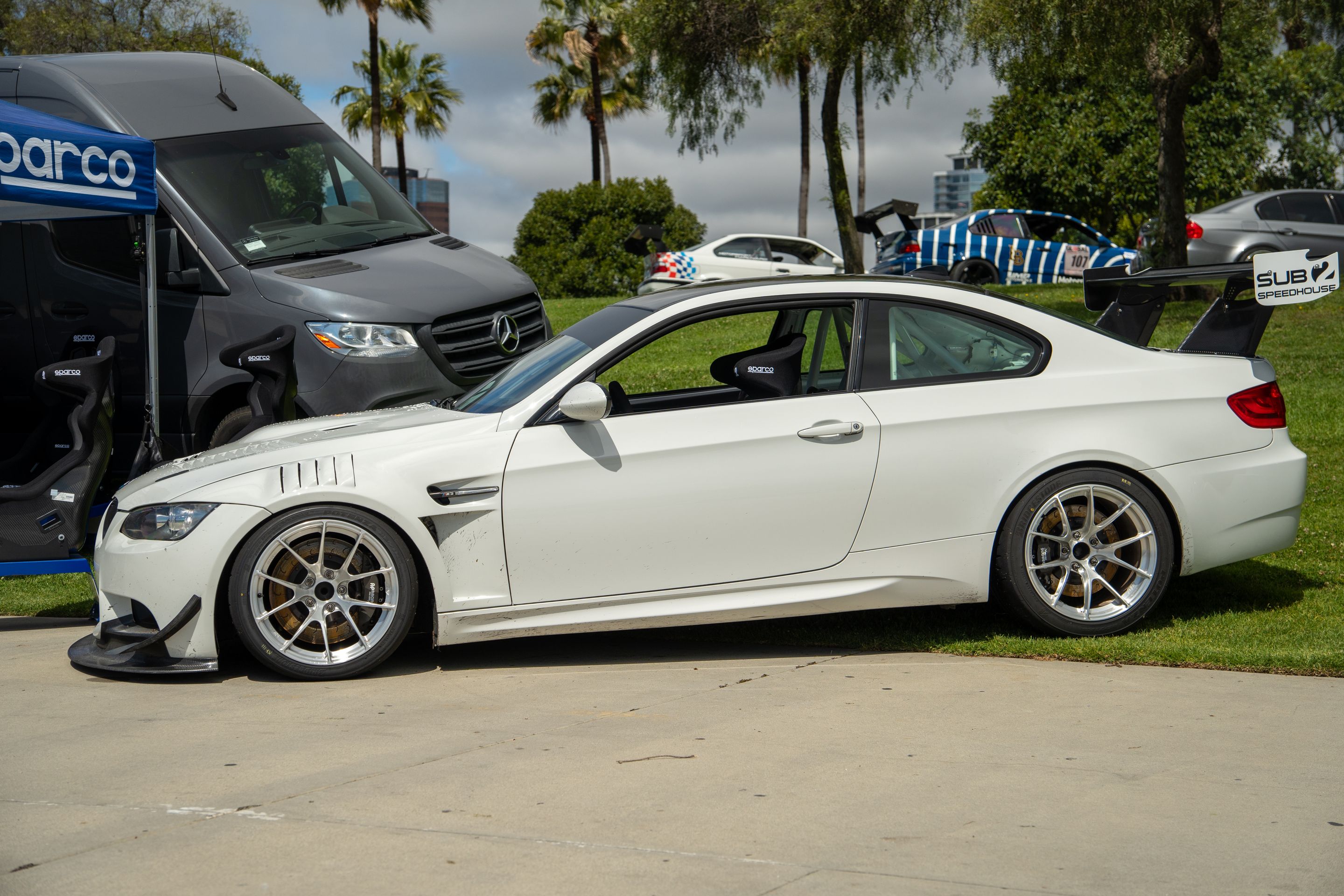 White BMW E92 Coupe M3 with 18" VS-5RS Apex wheels in Brushed Clear