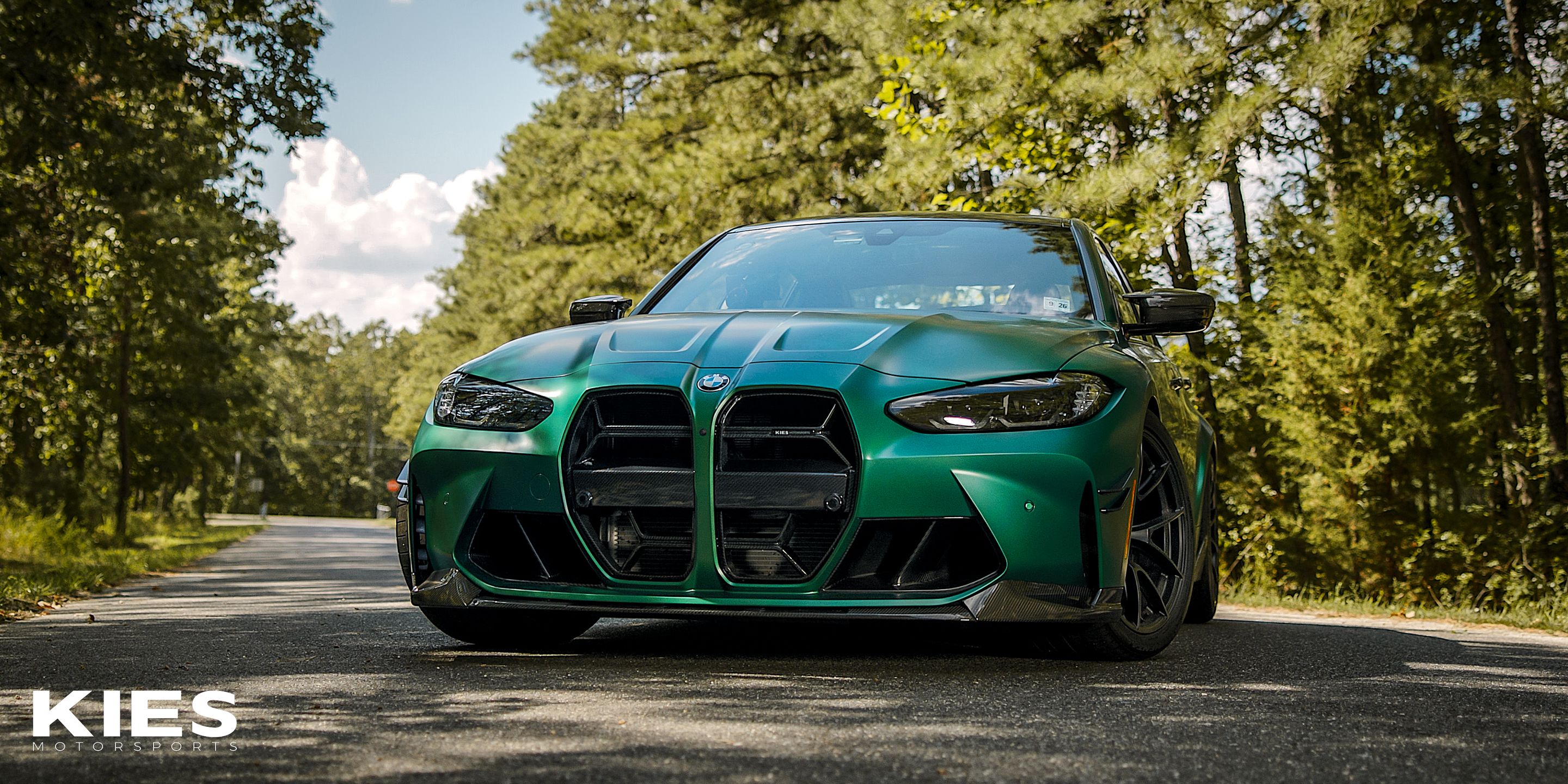 Green BMW G80 M3 with 19" VS-5RS Apex wheels in Satin Black