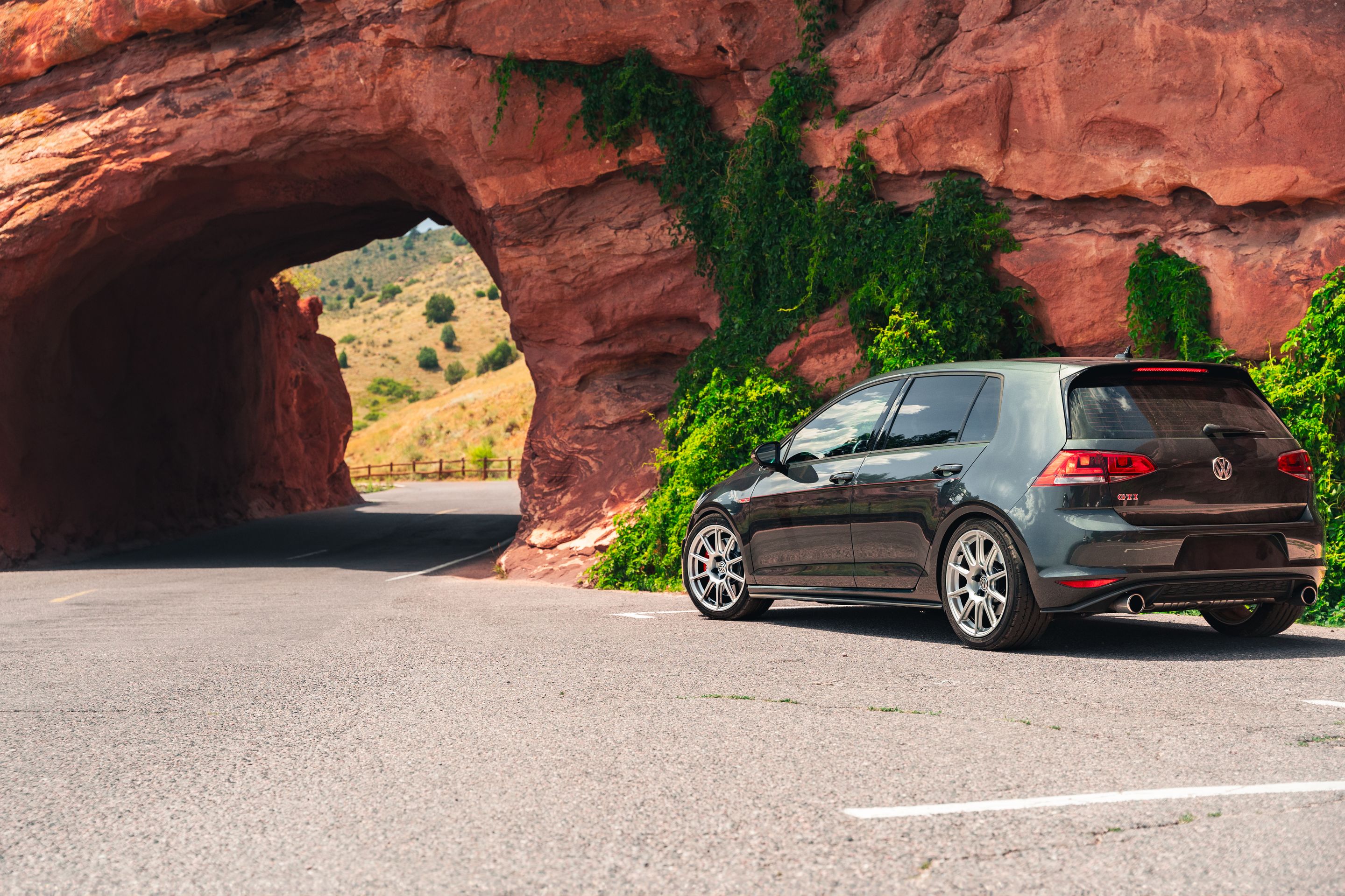 Grey VW MK7 GTI with 18" SM-10 Apex wheels in Race Silver