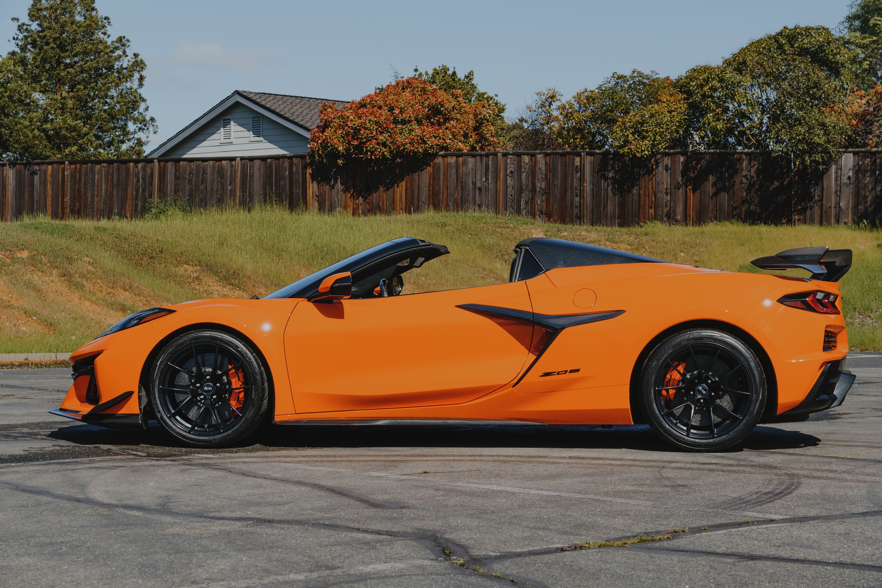 Orange Chevrolet C8 Corvette Z06 with 19" VS-5RS Apex wheels in Satin Black