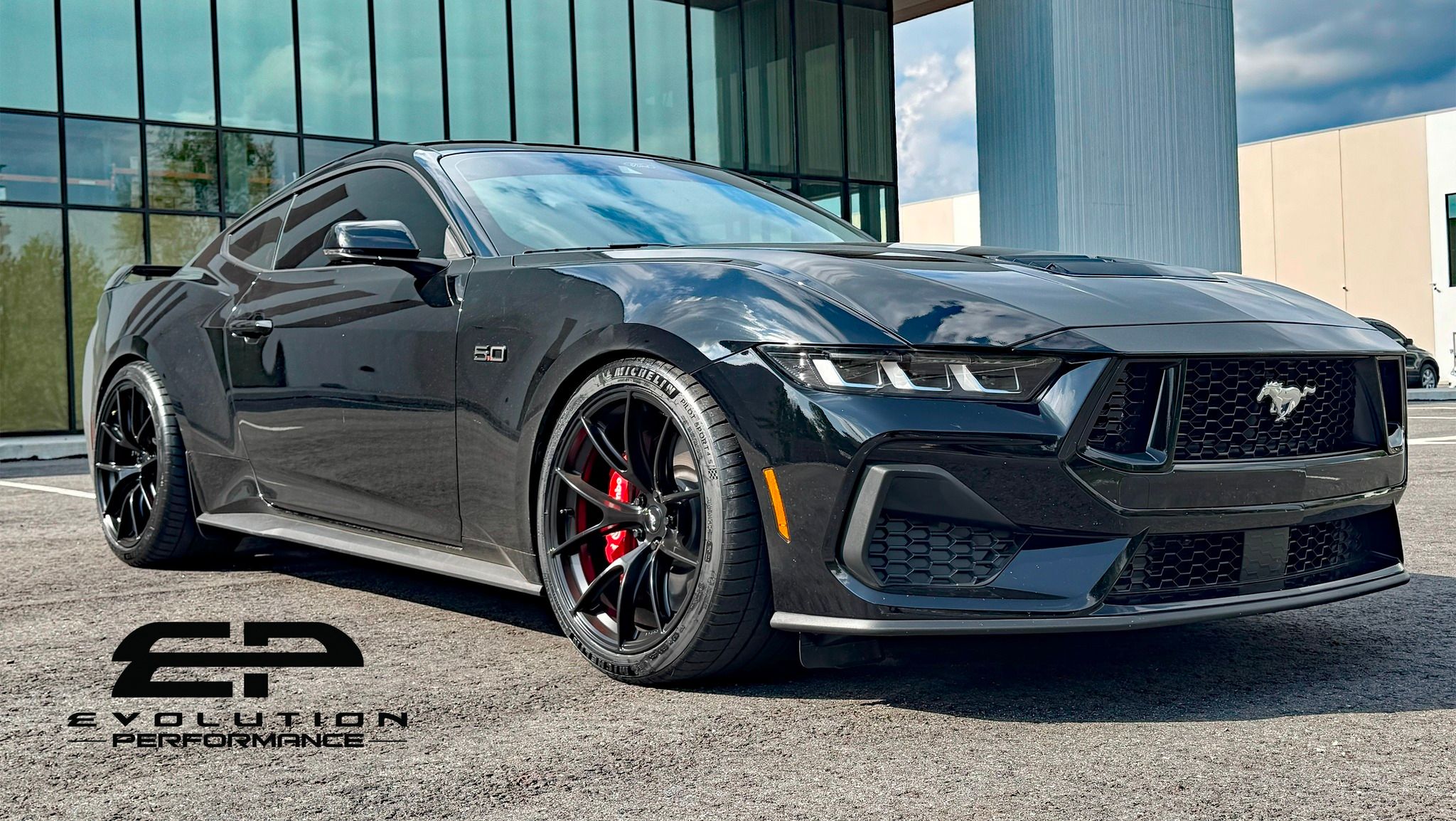 Black Ford S650 Mustang GT with 20" VS-5RS Apex wheels in Satin Black