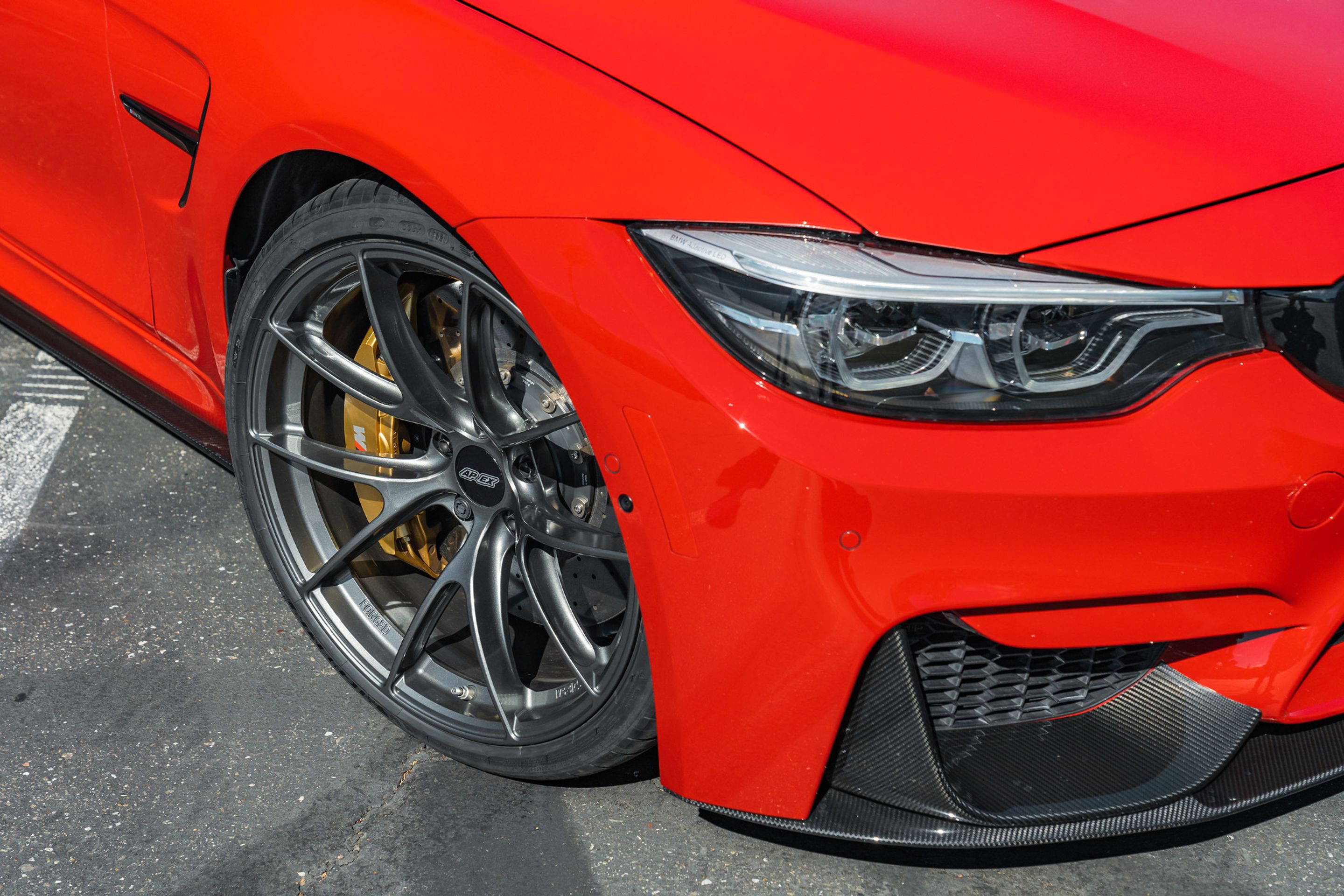 Red BMW F80 M3 with 20" VS-5RS Apex wheels in Anthracite