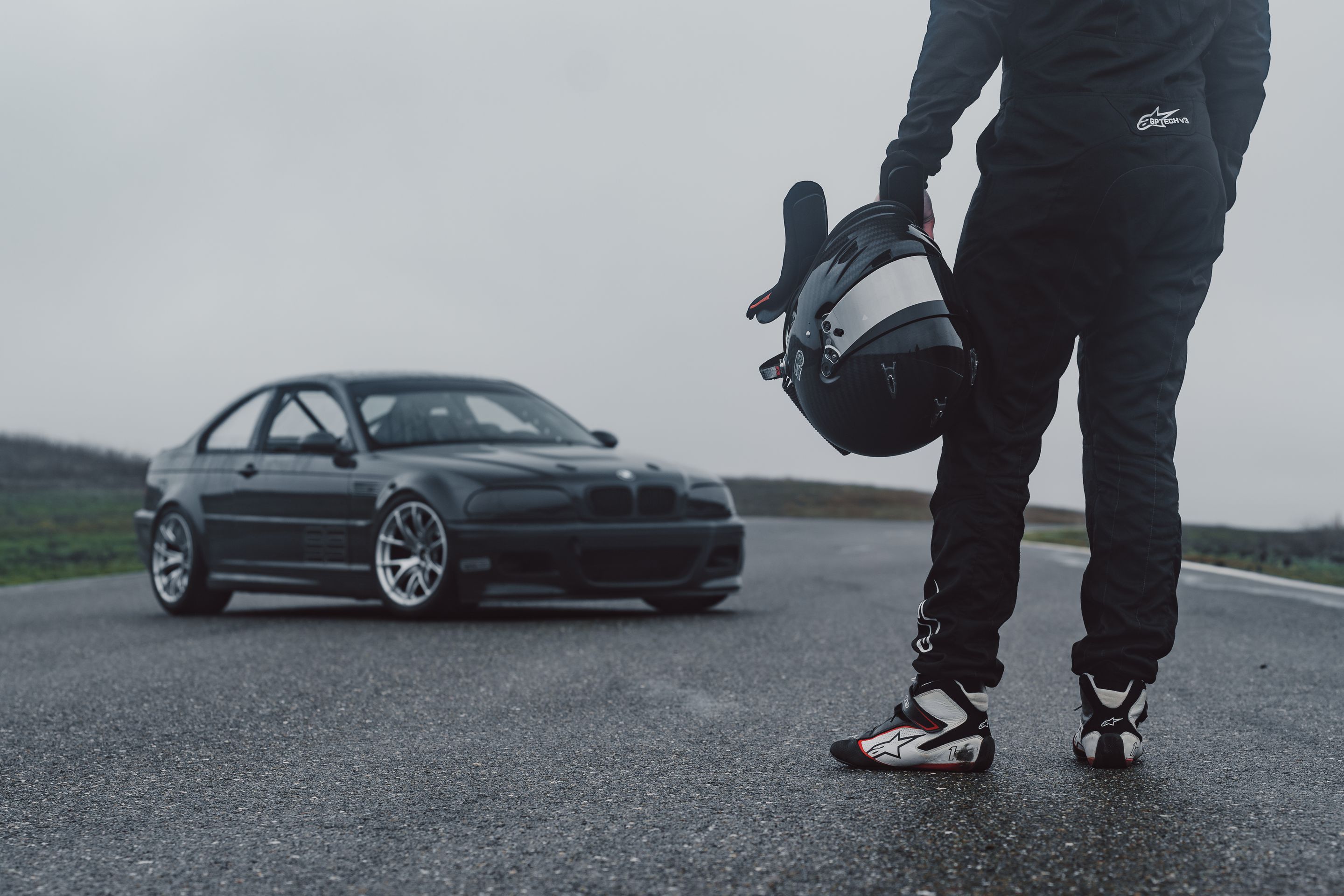 Grey BMW E46 M3 with 18" VS-5RE Apex wheels in Race Silver