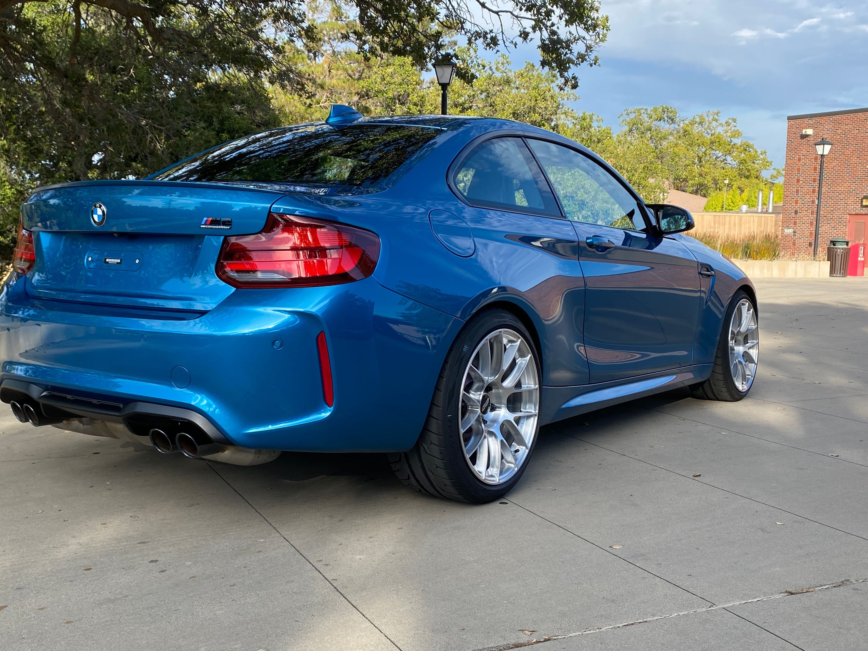 Blue BMW F87 M2 with 19" EC-7RS Apex wheels in Brushed Clear