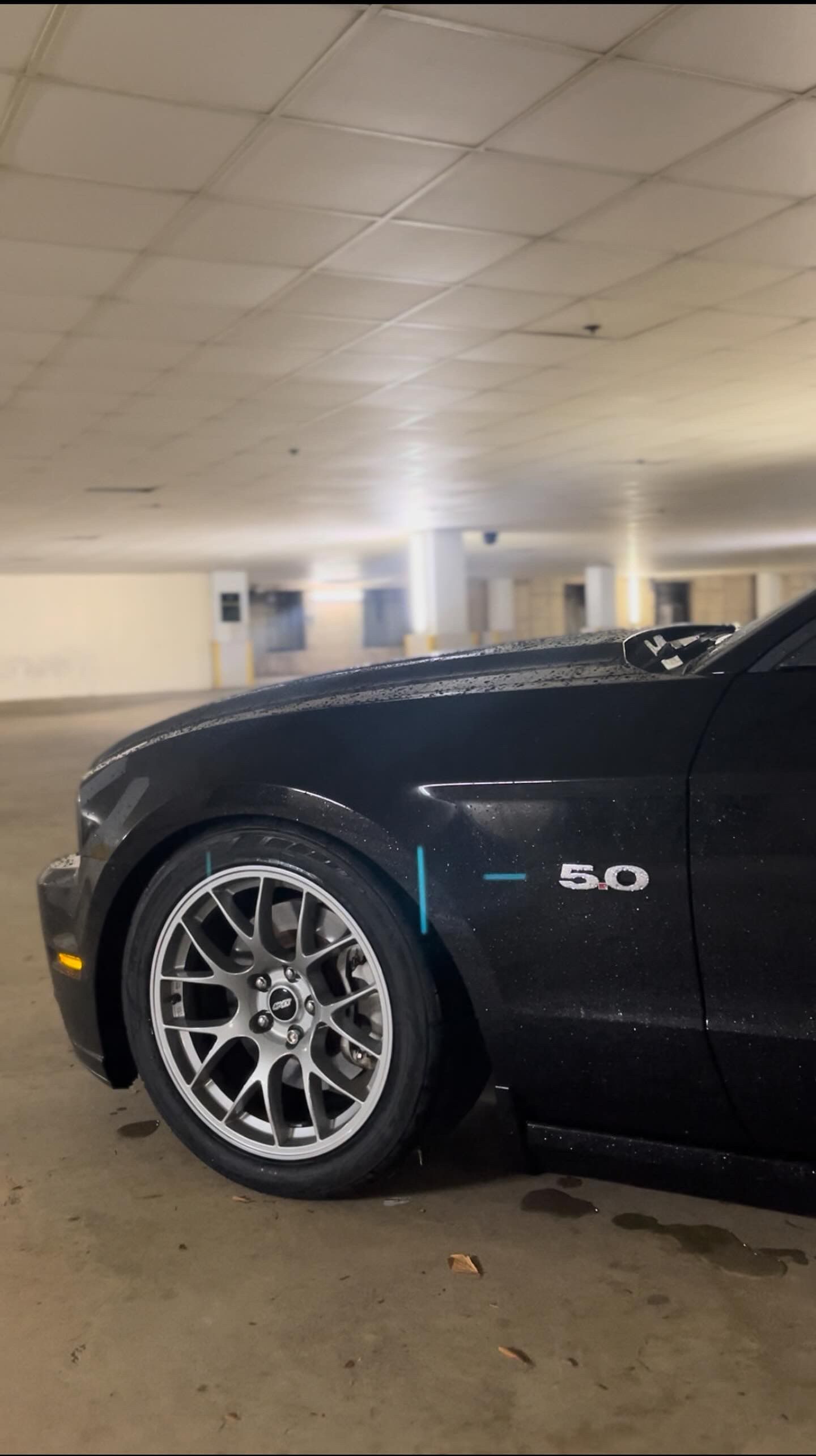 Black Ford S197 Mustang GT with 18" EC-7 Apex wheels in Race Silver