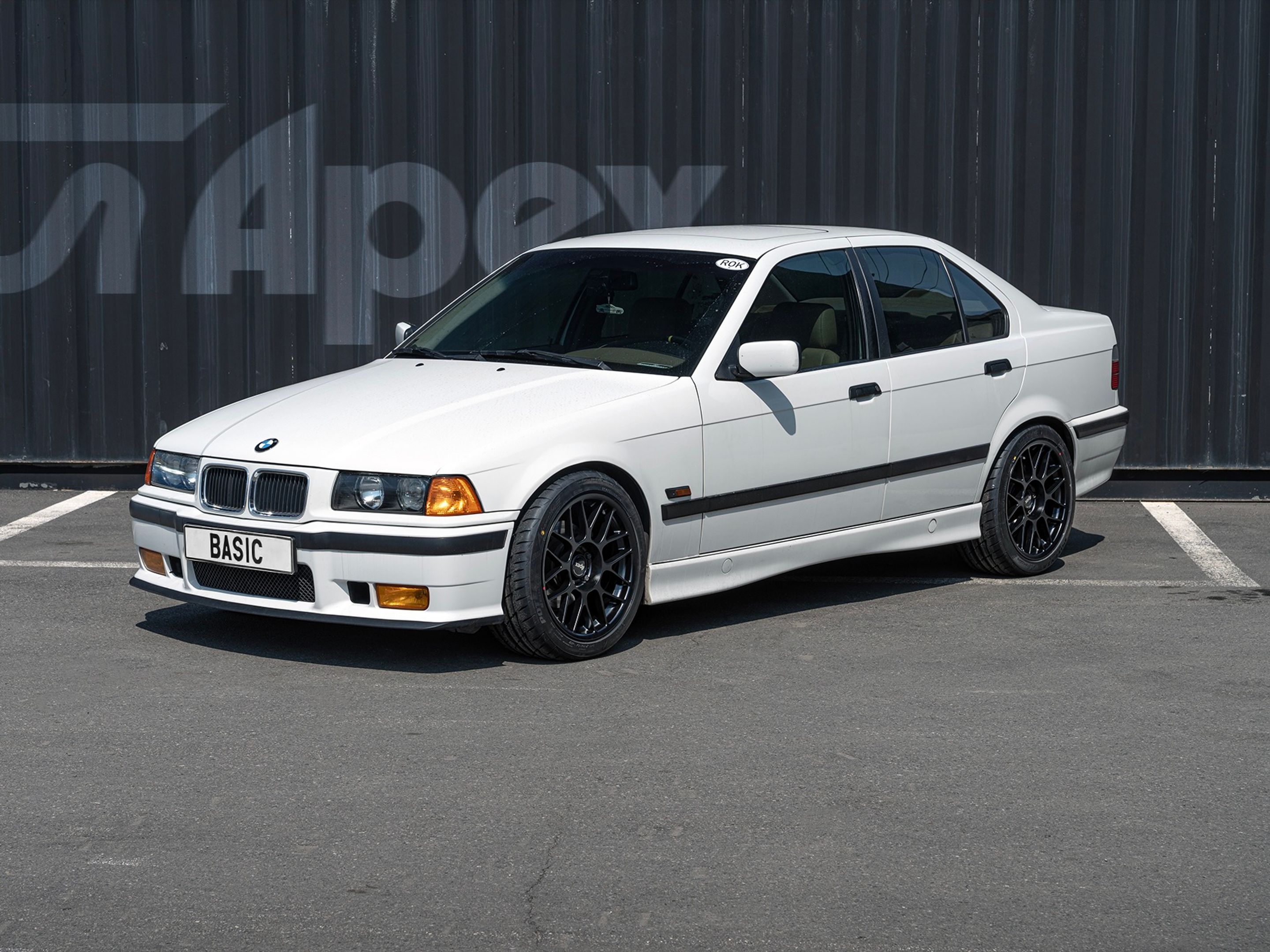 White BMW E36 3 Series with 17" ARC-8 Apex wheels in Satin Black