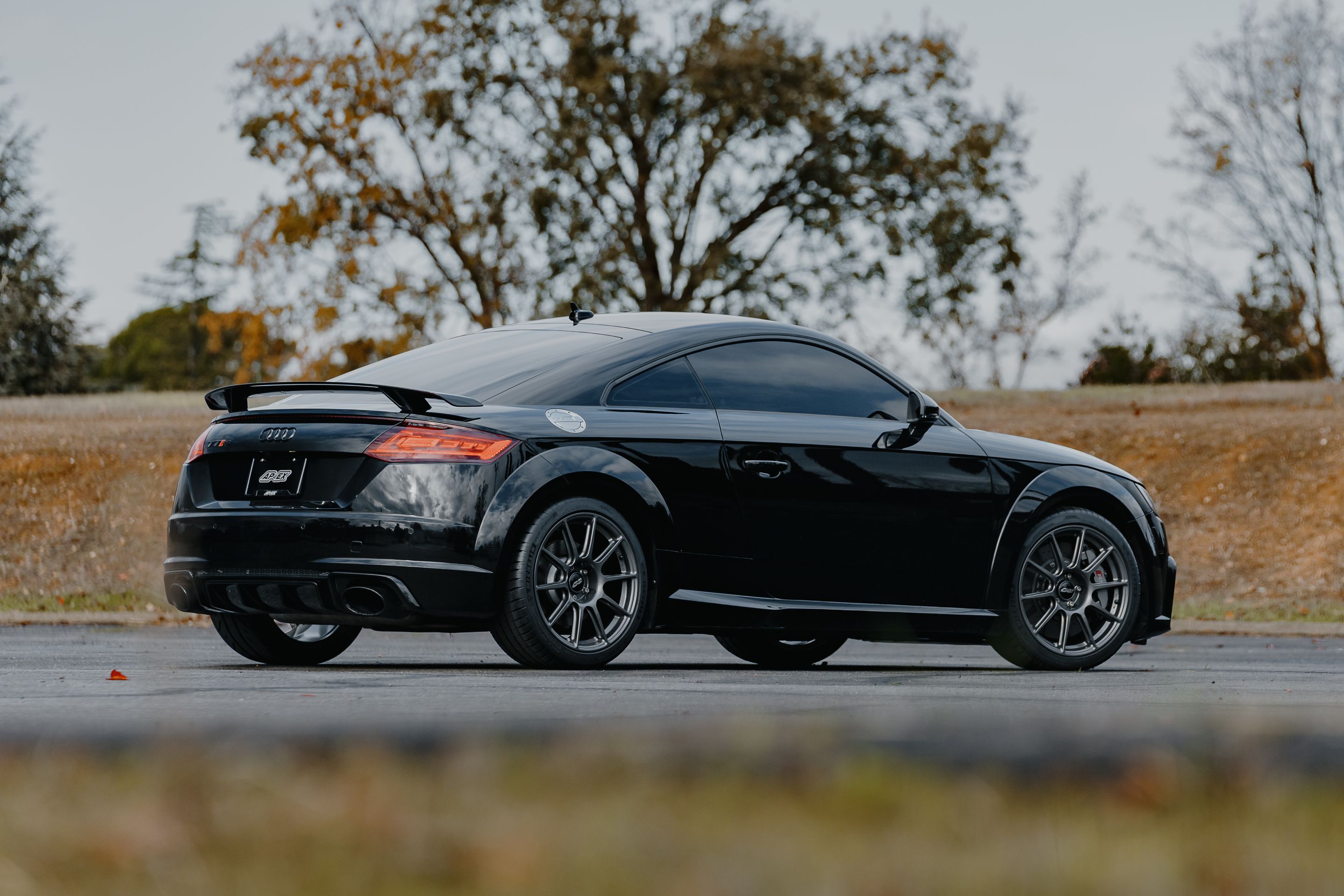 Black Audi FV/8S TT RS with 18" SM-10 Apex wheels in Anthracite