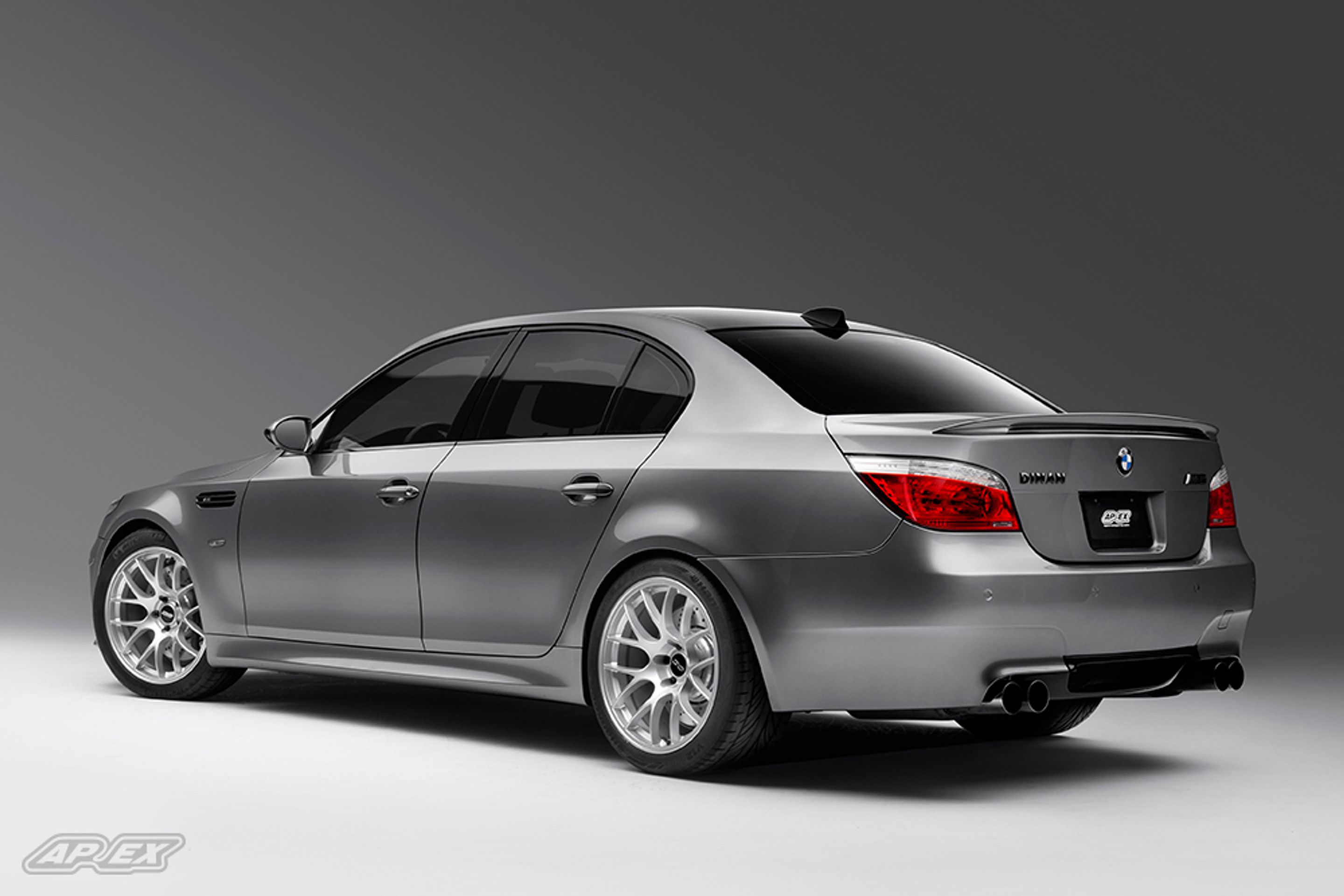 Grey BMW E60 M5 with 19" EC-7 Apex wheels in Race Silver