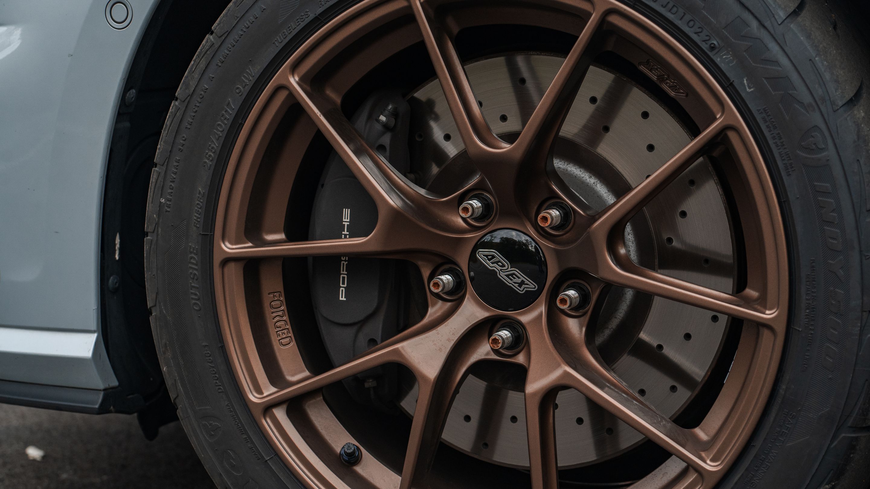 Grey VW MK7 GTI with 17" VS-5RS Apex wheels in Satin Bronze