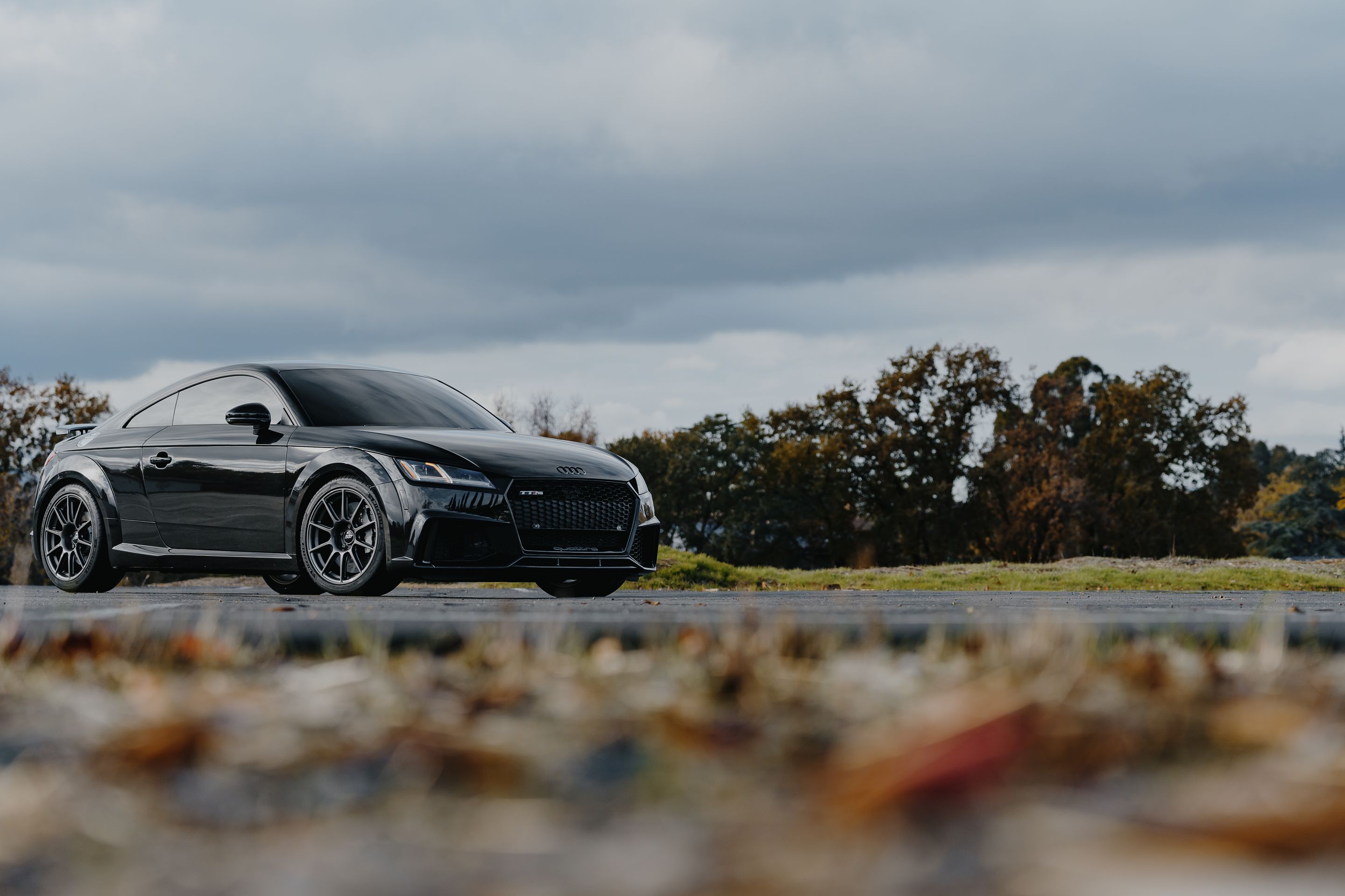 Black Audi FV/8S TT RS with 18" SM-10 Apex wheels in Anthracite
