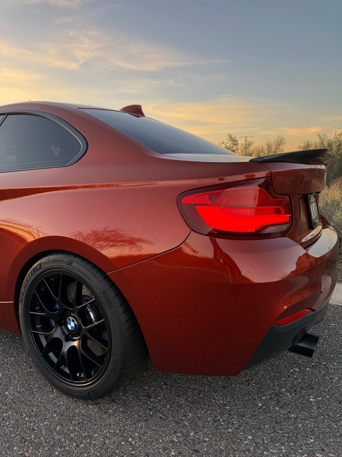 Orange BMW F22 Coupe 2 Series with 18" EC-7 Apex wheels in Satin Black
