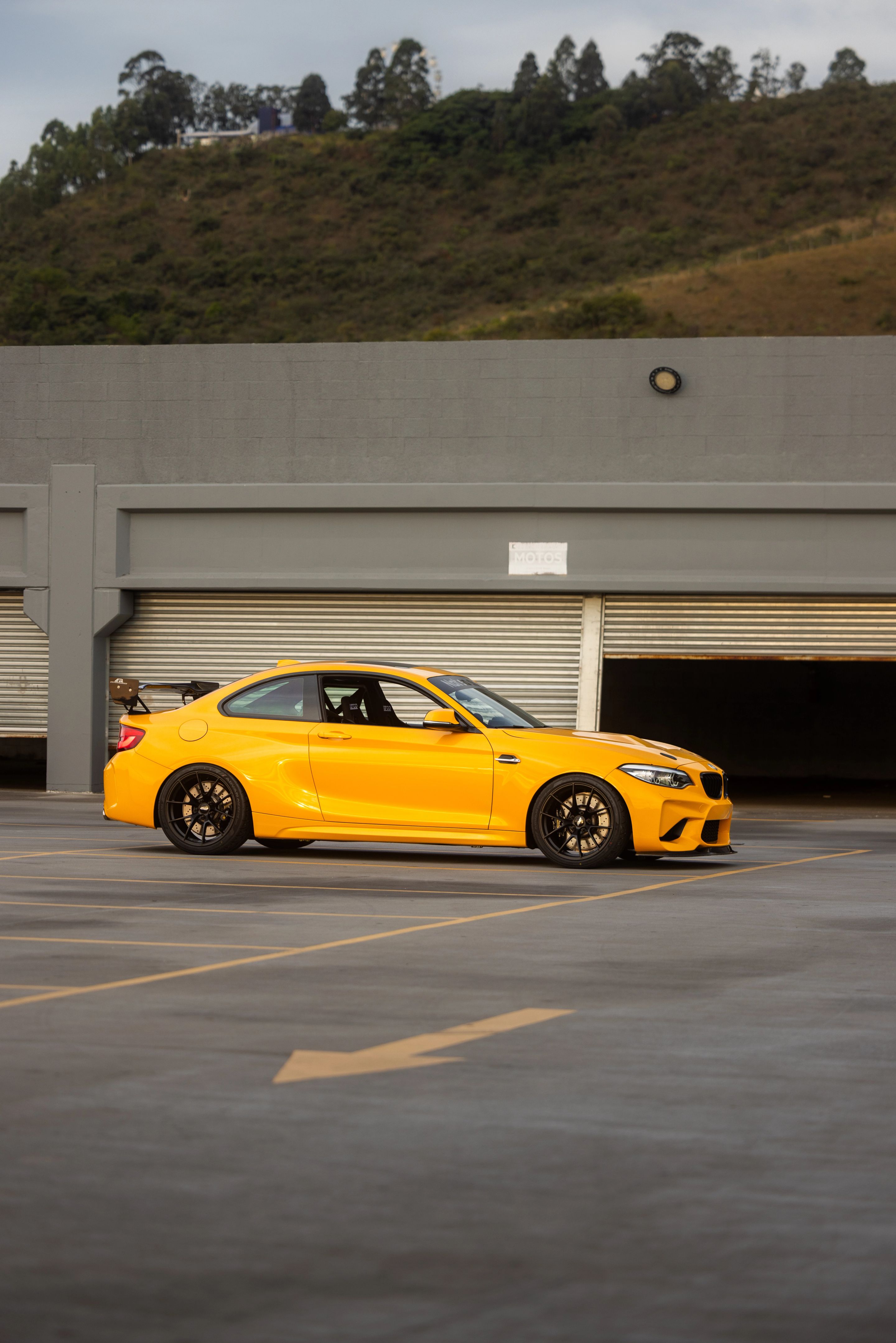 Yellow BMW F87 M2 with 19" VS-5RS Apex wheels in Satin Black