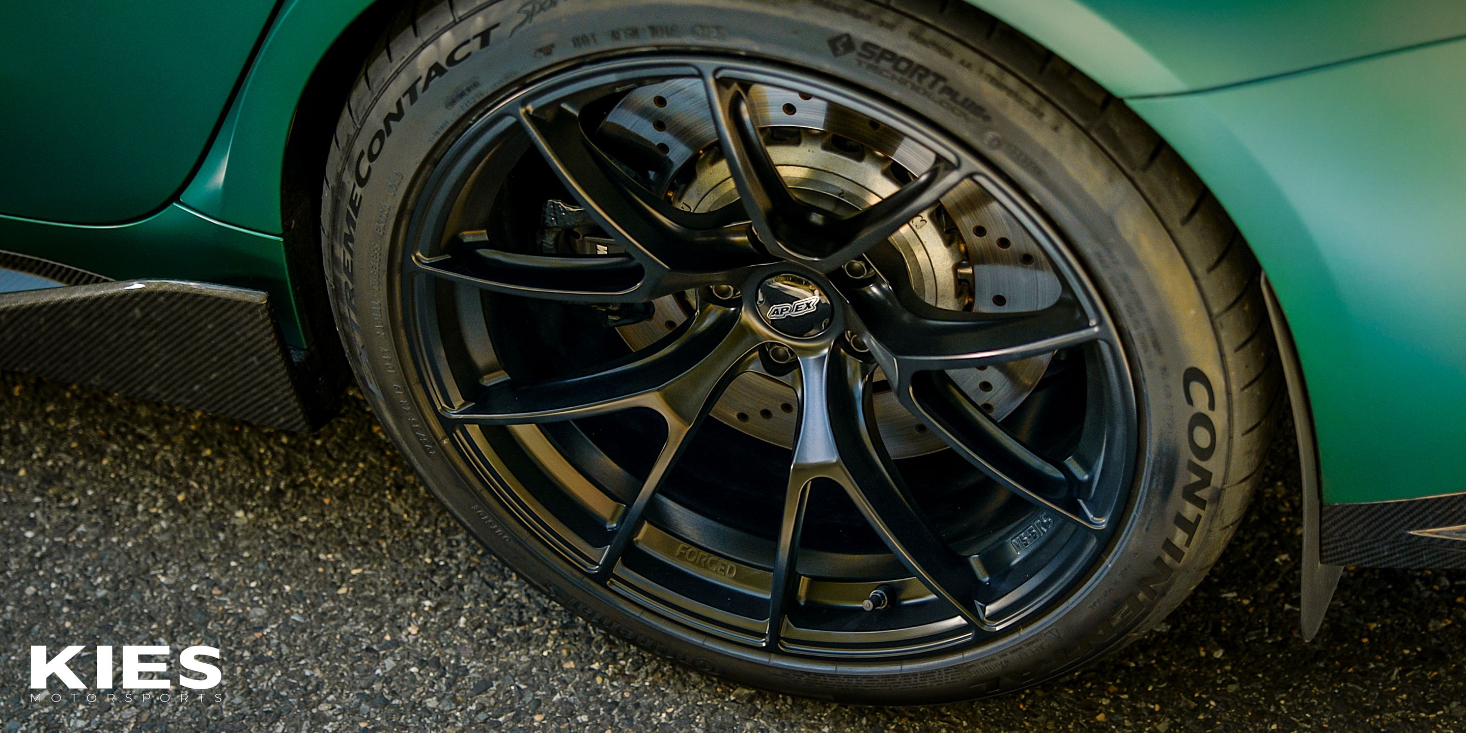 Green BMW G80 M3 with 19" VS-5RS Apex wheels in Satin Black