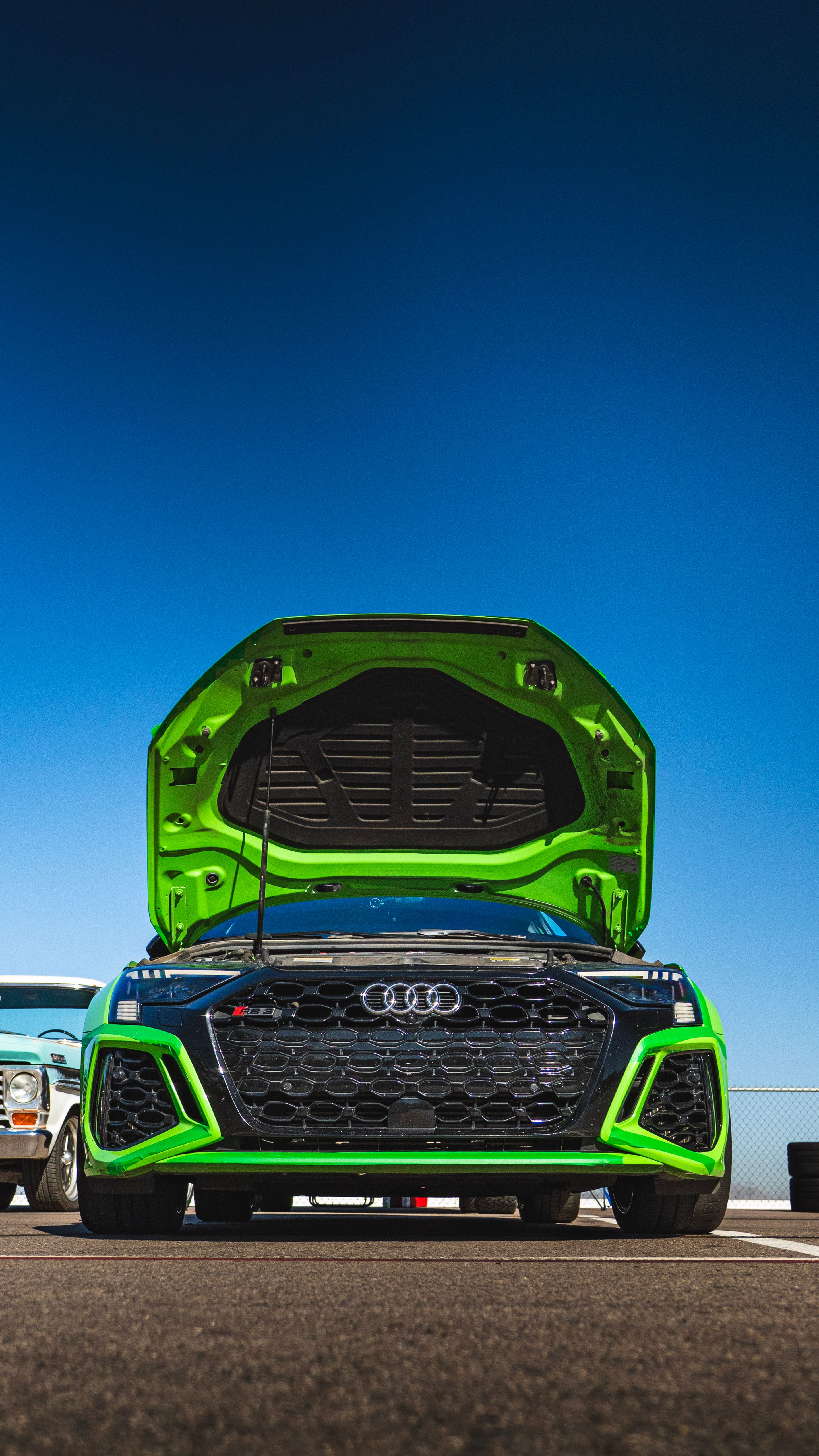 Green Audi 8Y RS 3 with 18" VS-5RS Apex wheels in Brushed Clear