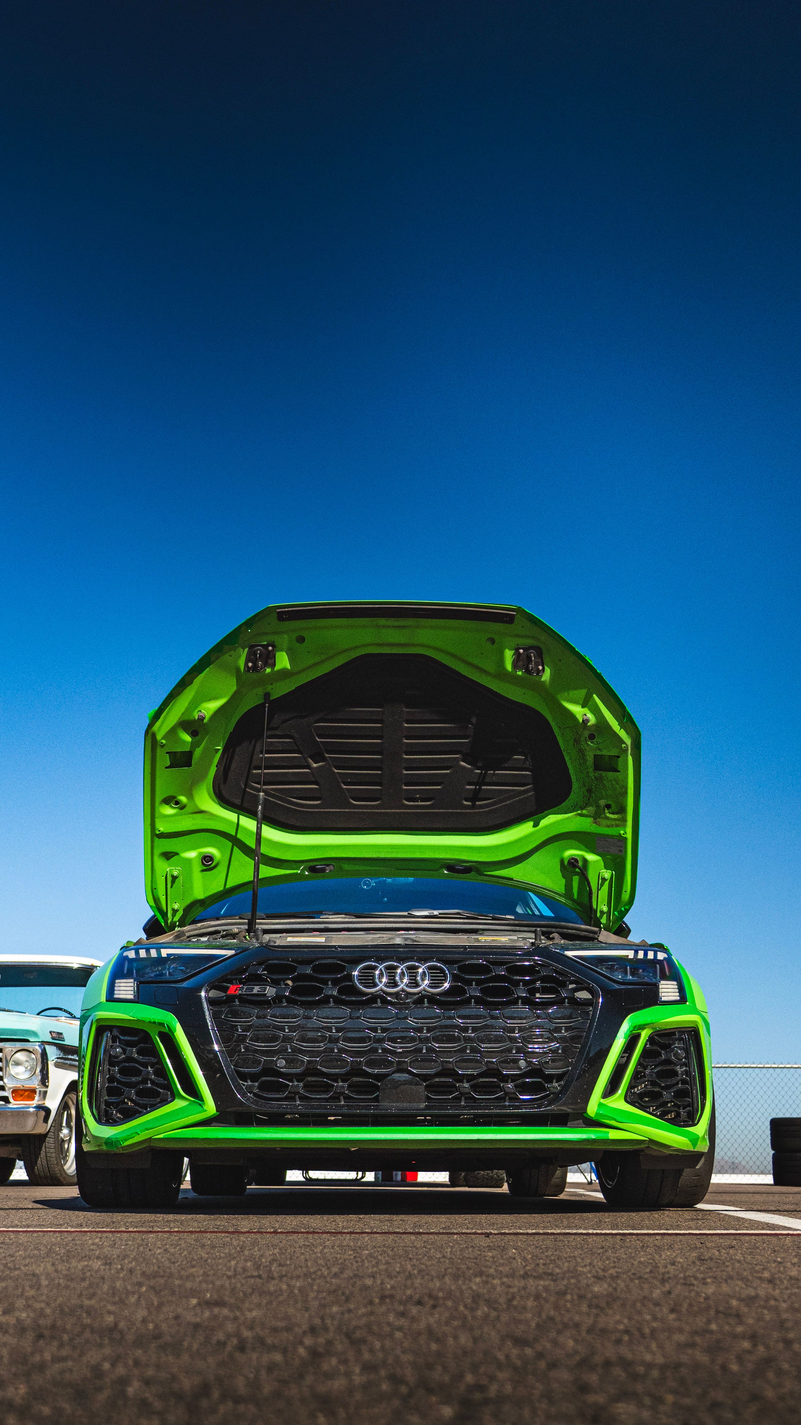 Green Audi 8Y RS 3 with 18" VS-5RS Apex wheels in Brushed Clear